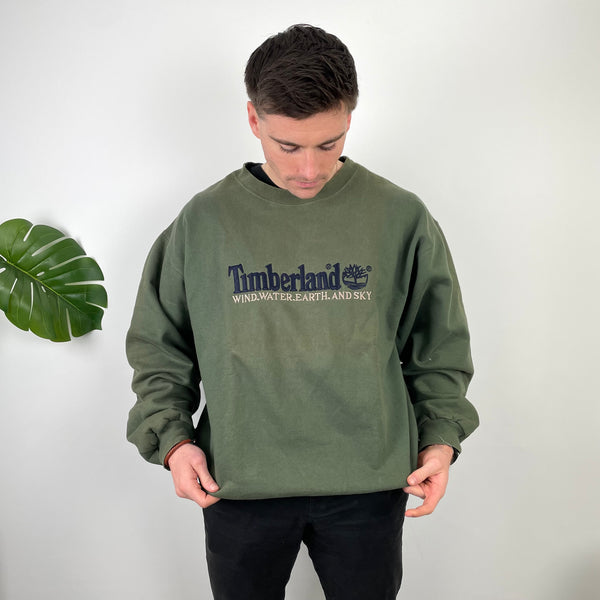 Timberland Green Embroidered Spell Out Sweatshirt (L)