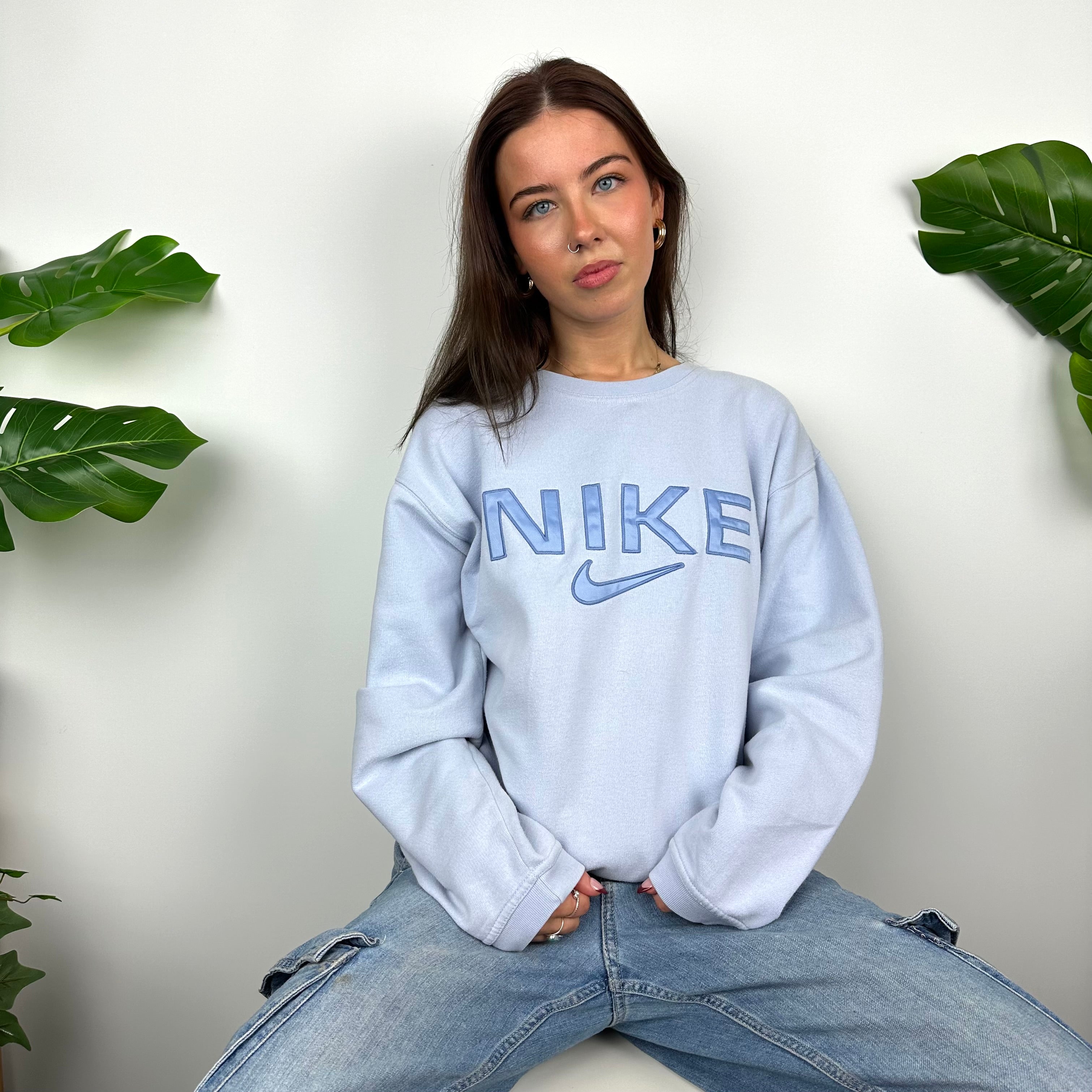 Nike Baby Blue Embroidered Spell Out Sweatshirt (L)