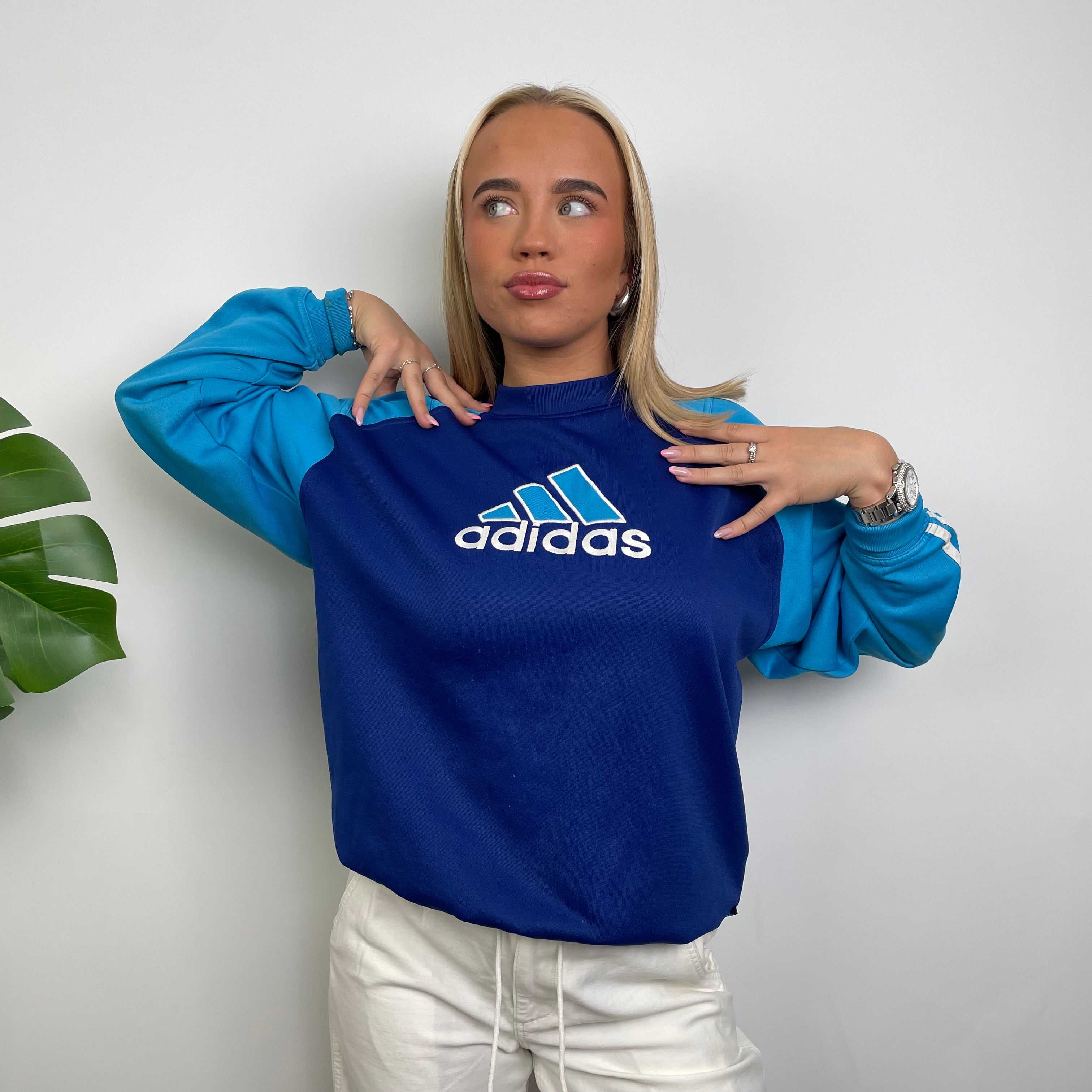 Adidas Navy Embroidered Spell Out Sweatshirt (M)