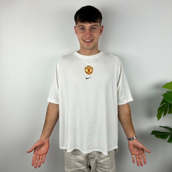 Nike x Manchester United White Embroidered Spell Out T Shirt (XXL)