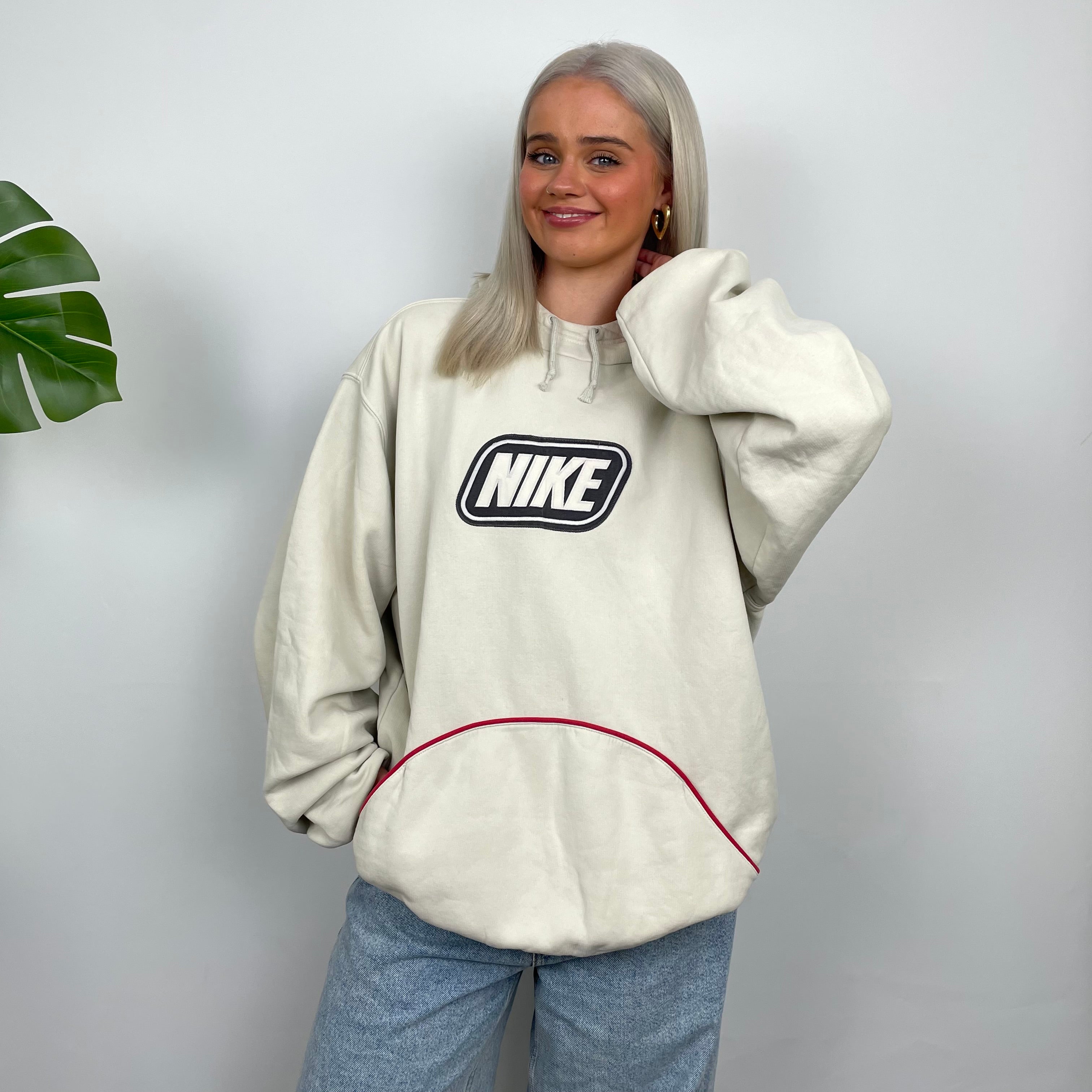 Nike Cream Embroidered Spell Out Hoodie (XL)