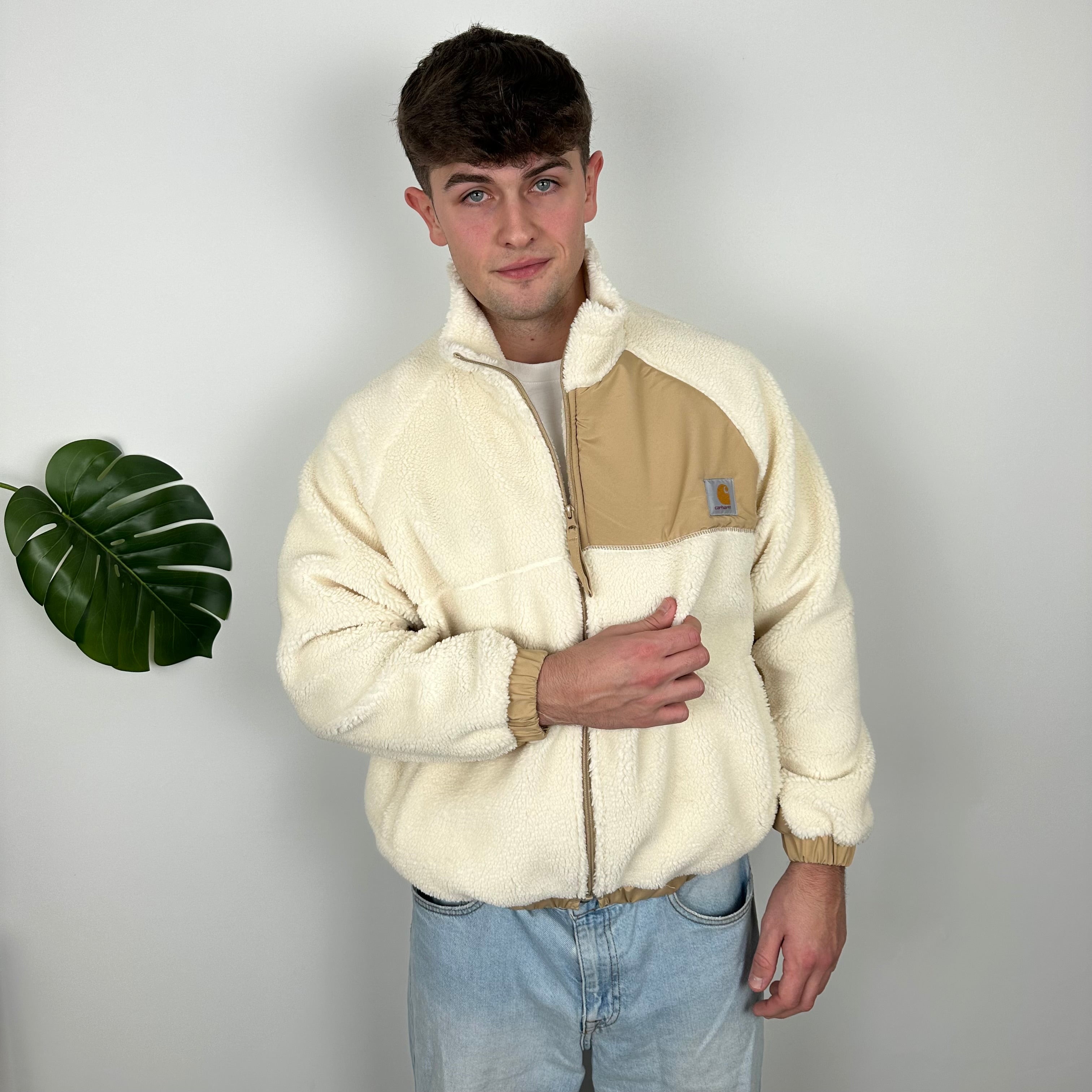 Carhartt Cream Teddy Bear Sherpa Fleece Zip Up Jacket (M)