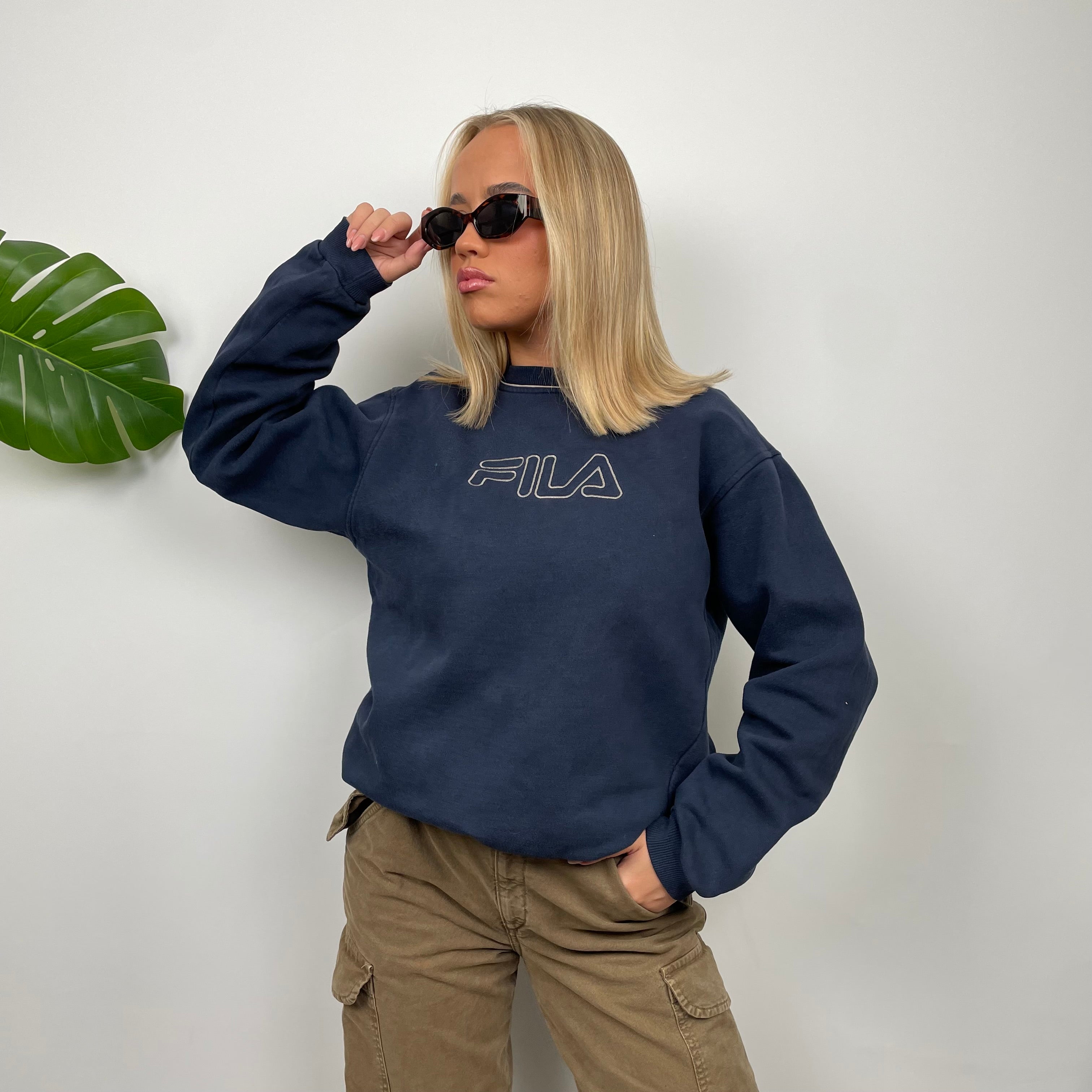 FILA Navy Embroidered Spell Out Sweatshirt (S)