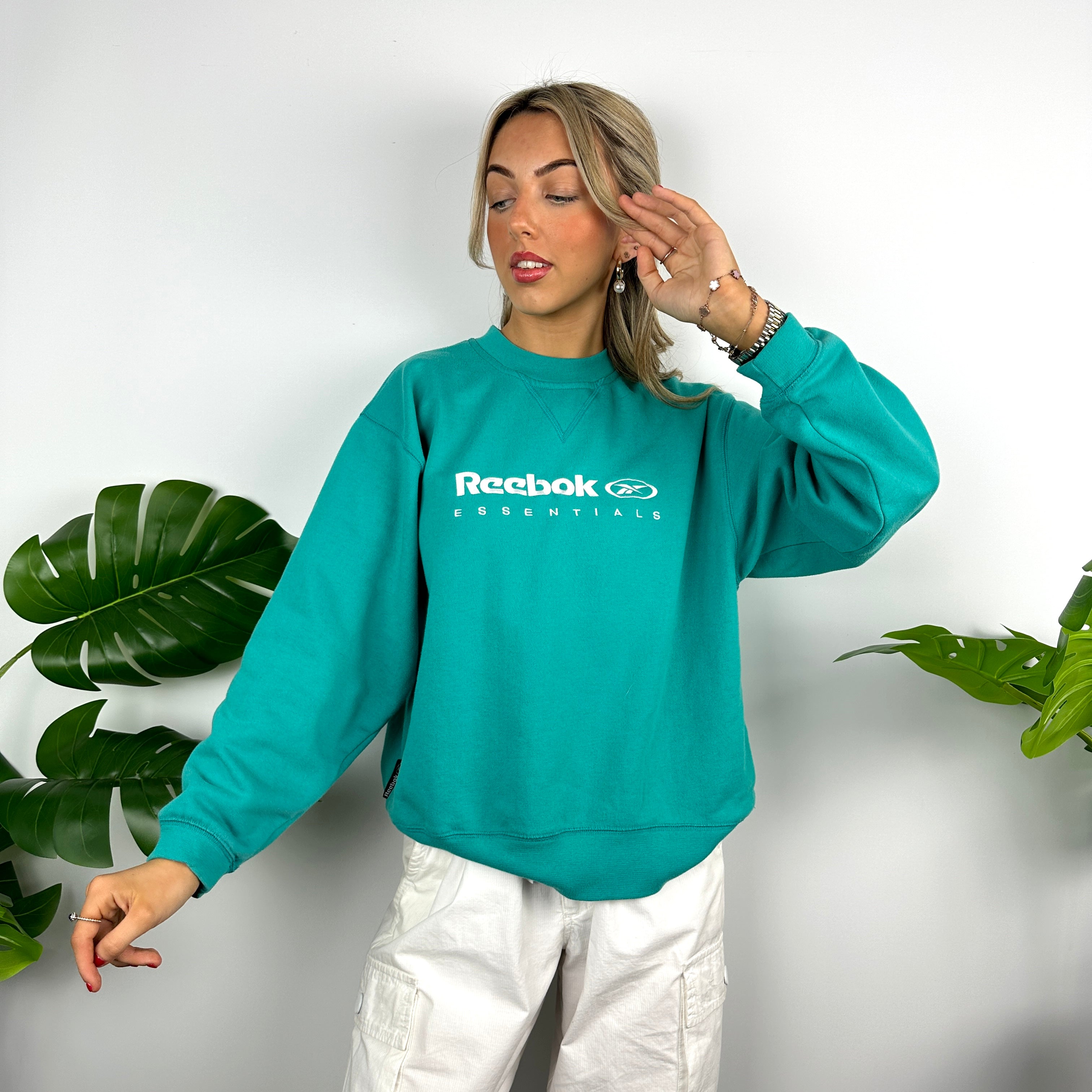 Reebok Turquoise Blue Embroidered Spell Out Sweatshirt (M)