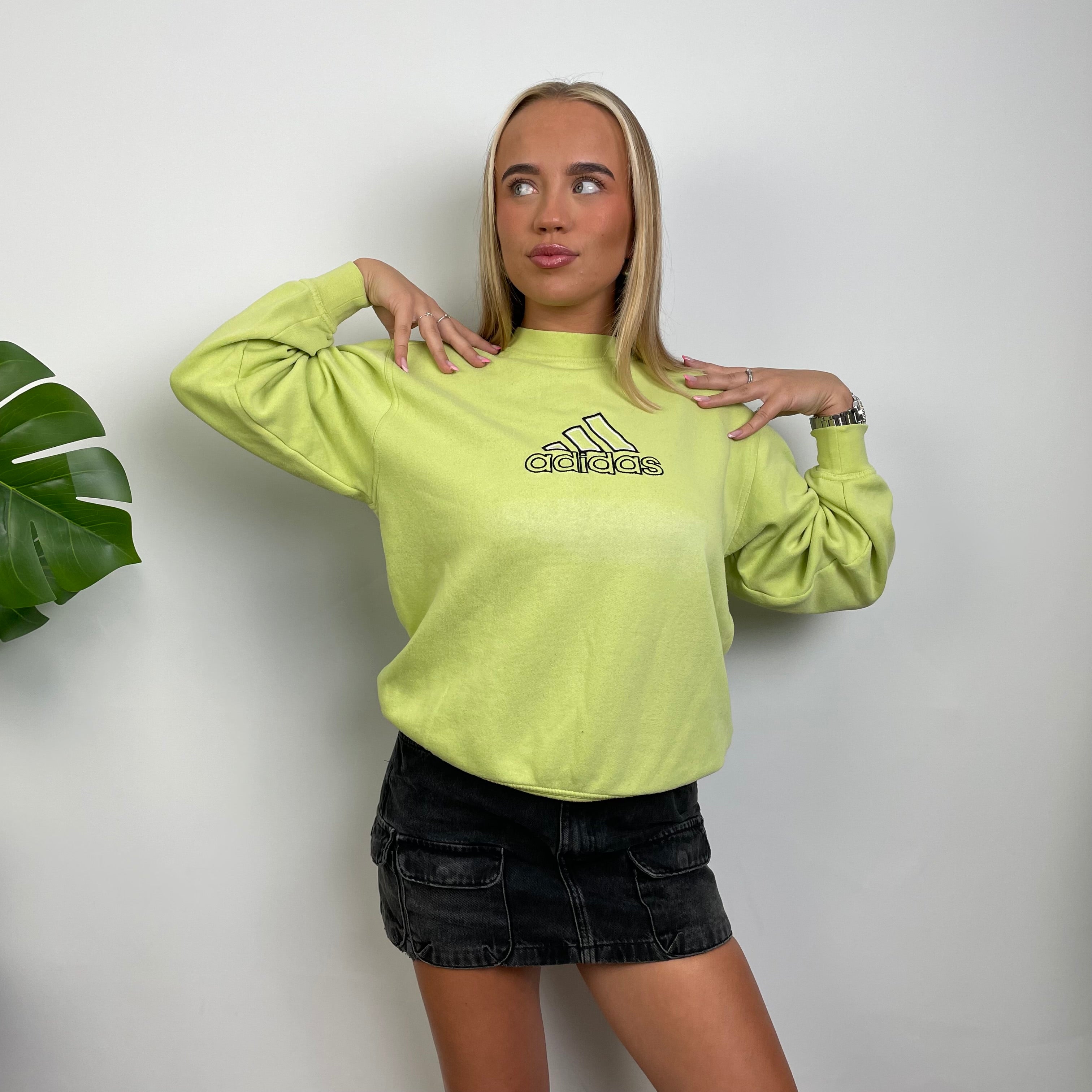 Adidas Yellow Embroidered Spell Out Sweatshirt (S)