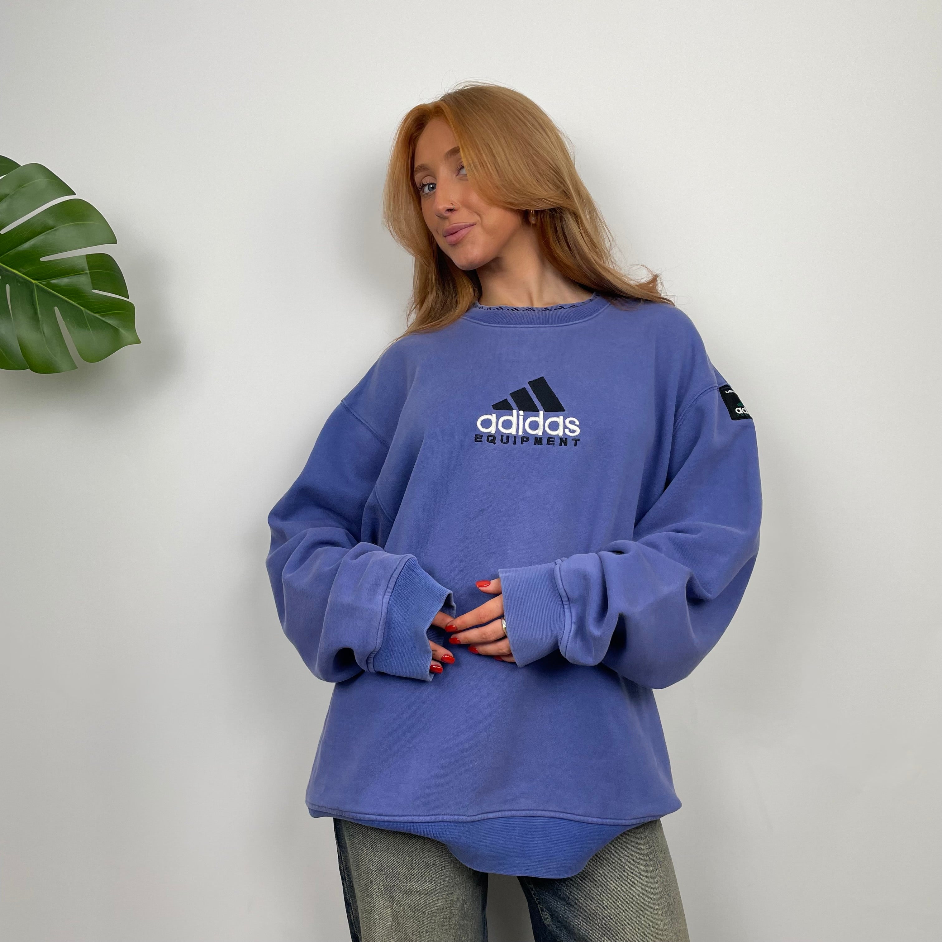 Adidas Equipment Blue Embroidered Spell Out Sweatshirt (L)