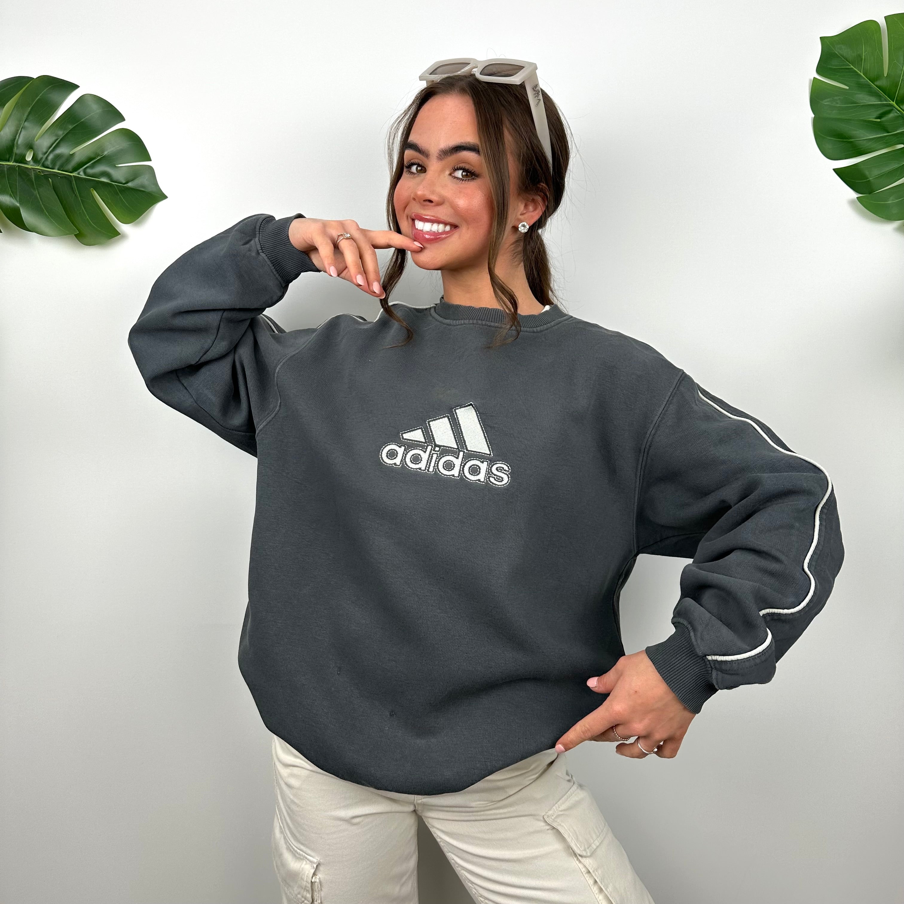 Adidas Grey Embroidered Spell Out Sweatshirt (S)