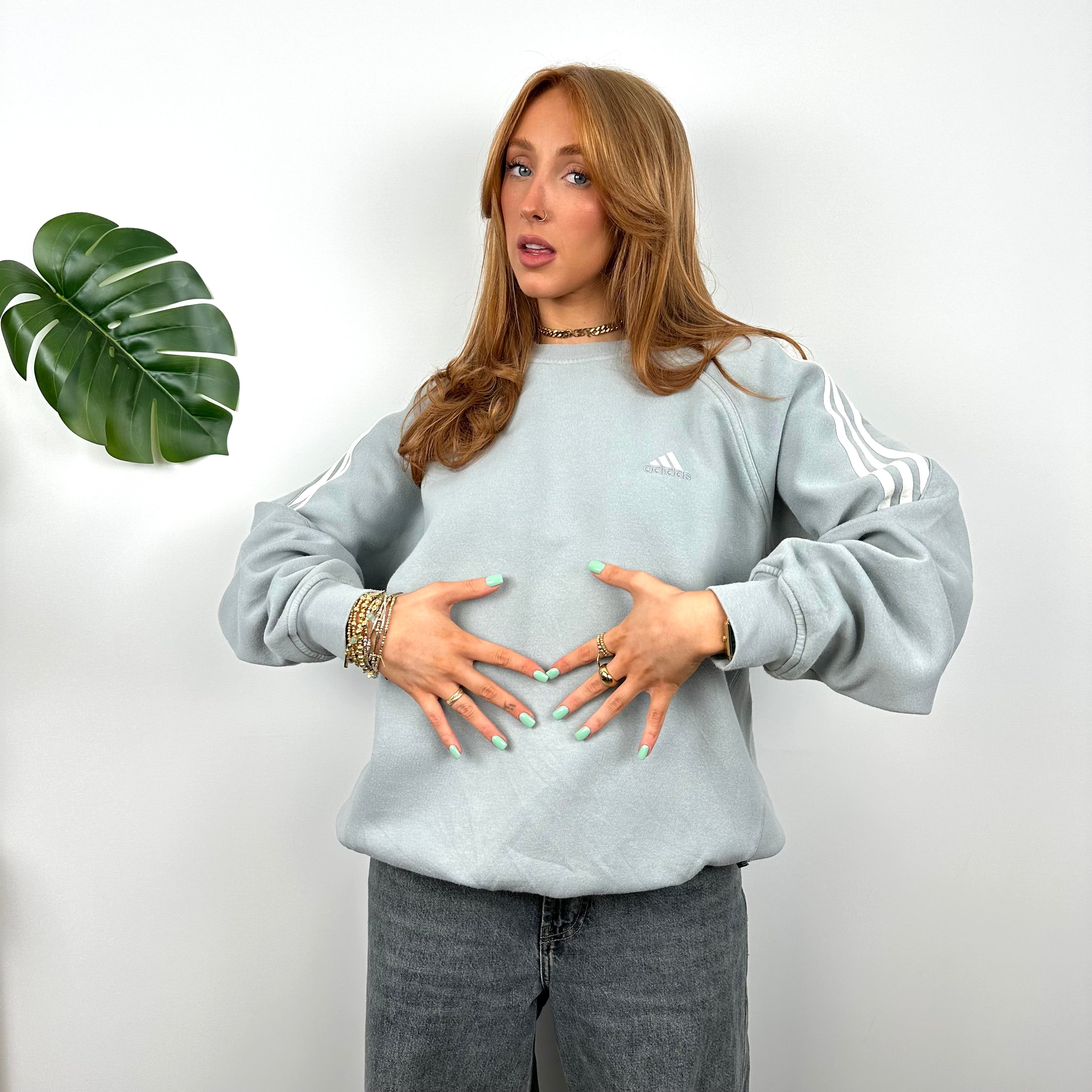 Adidas Baby Blue Embroidered Spell Out Sweatshirt (S)