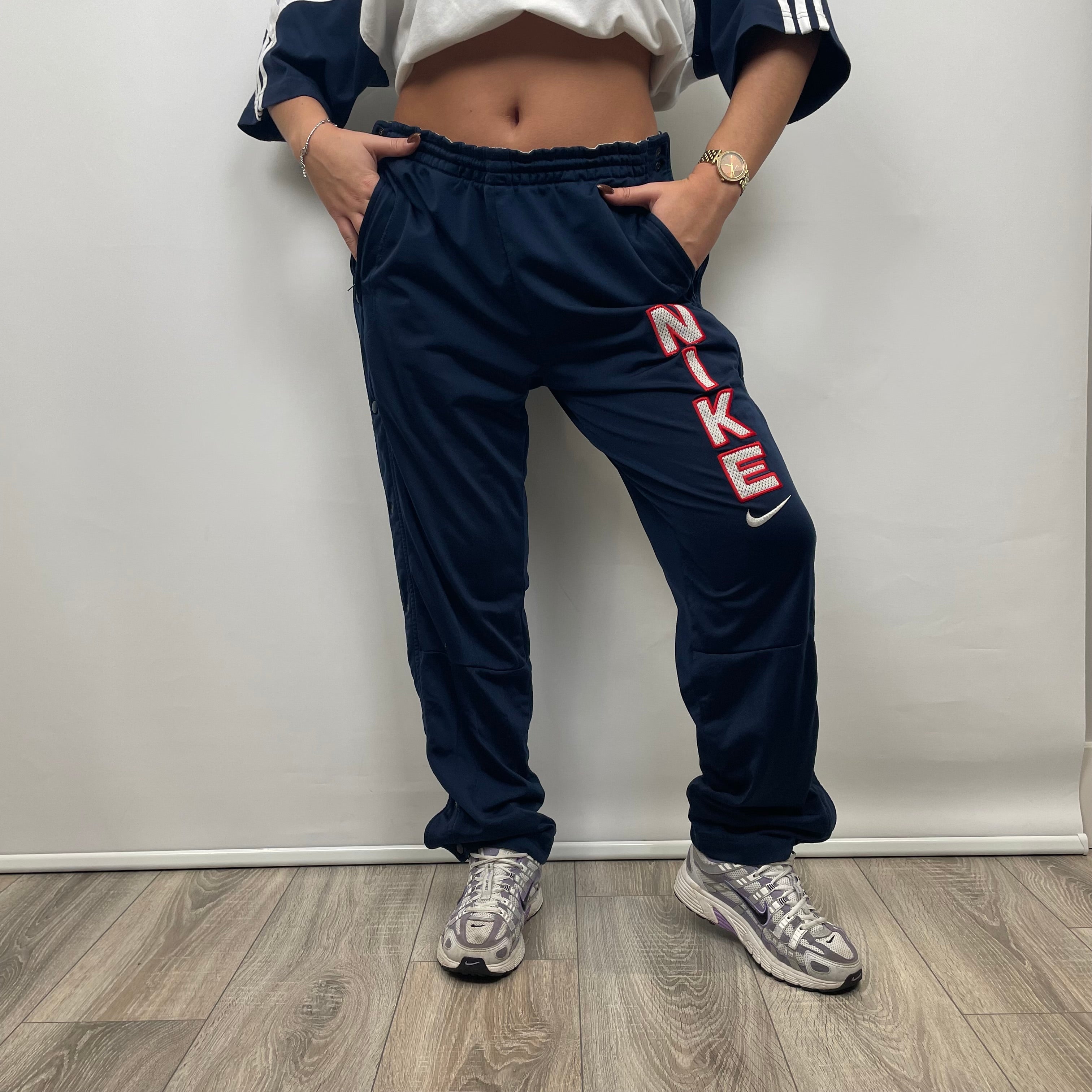 Nike Navy Embroidered Spell Out Track Pants (L)