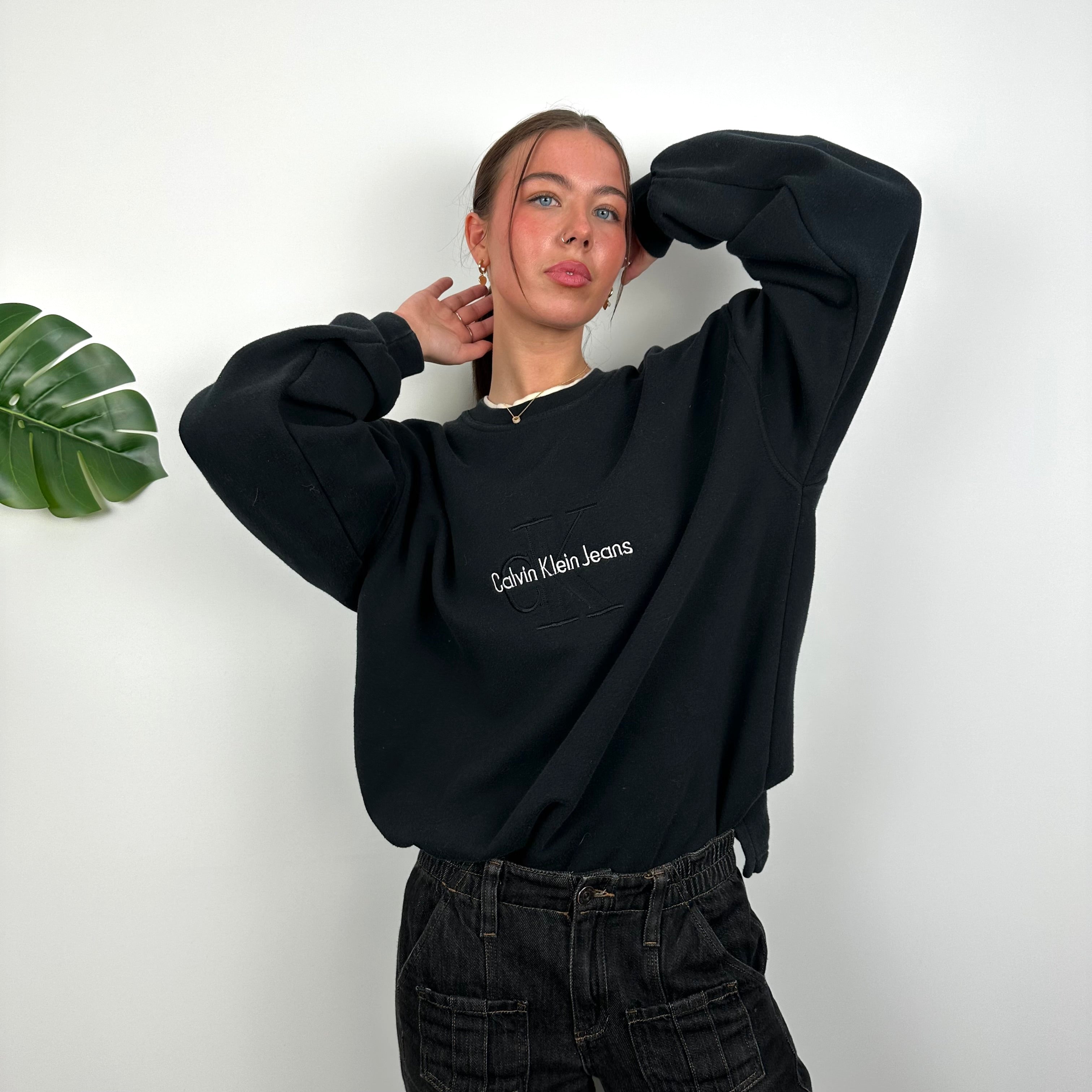 Calvin Klein RARE Black Embroidered Spell Out Sweatshirt (L)