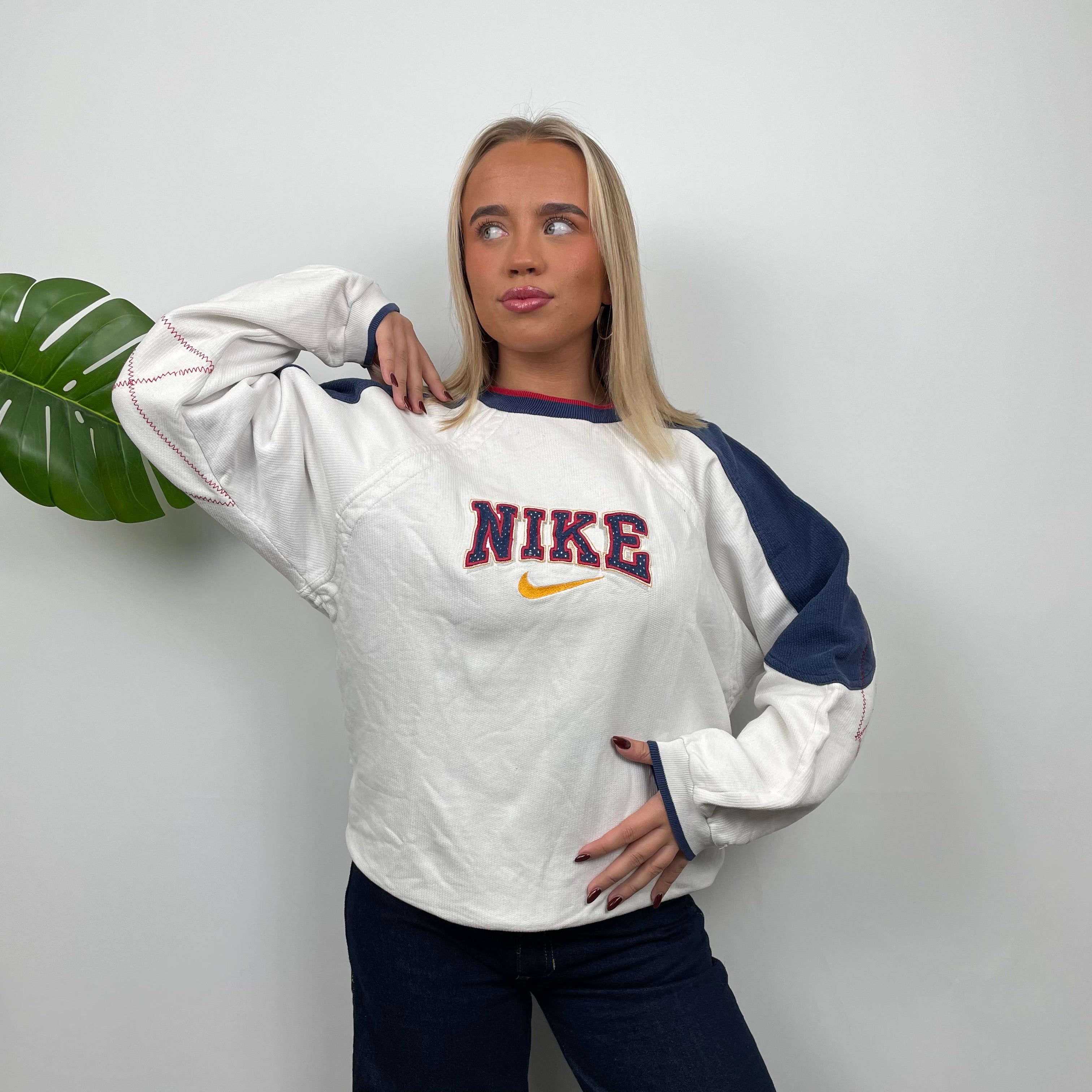 Nike RARE White Embroidered Spell Out Sweatshirt (M)