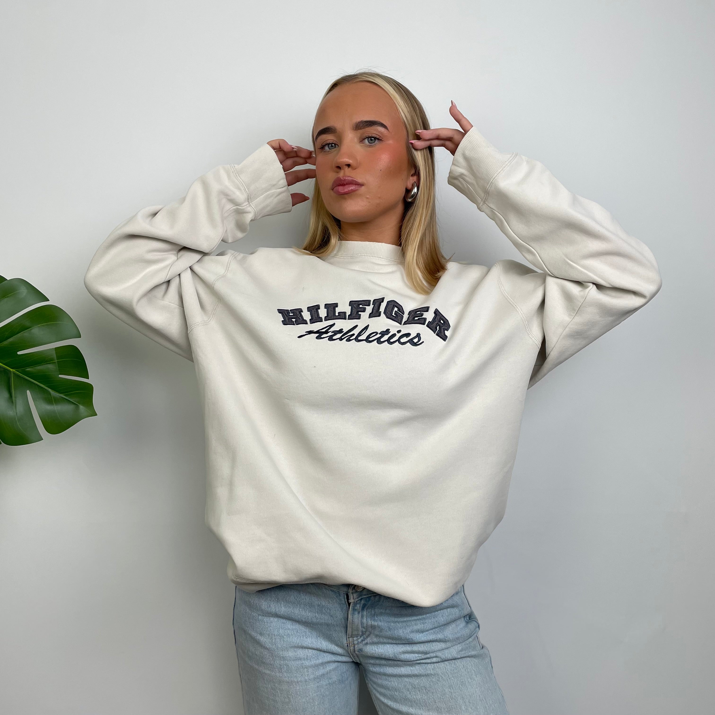 Tommy Hilfiger White Embroidered Spell Out Sweatshirt (L)