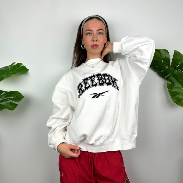 Reebok White Embroidered Spell Out Sweatshirt (M)