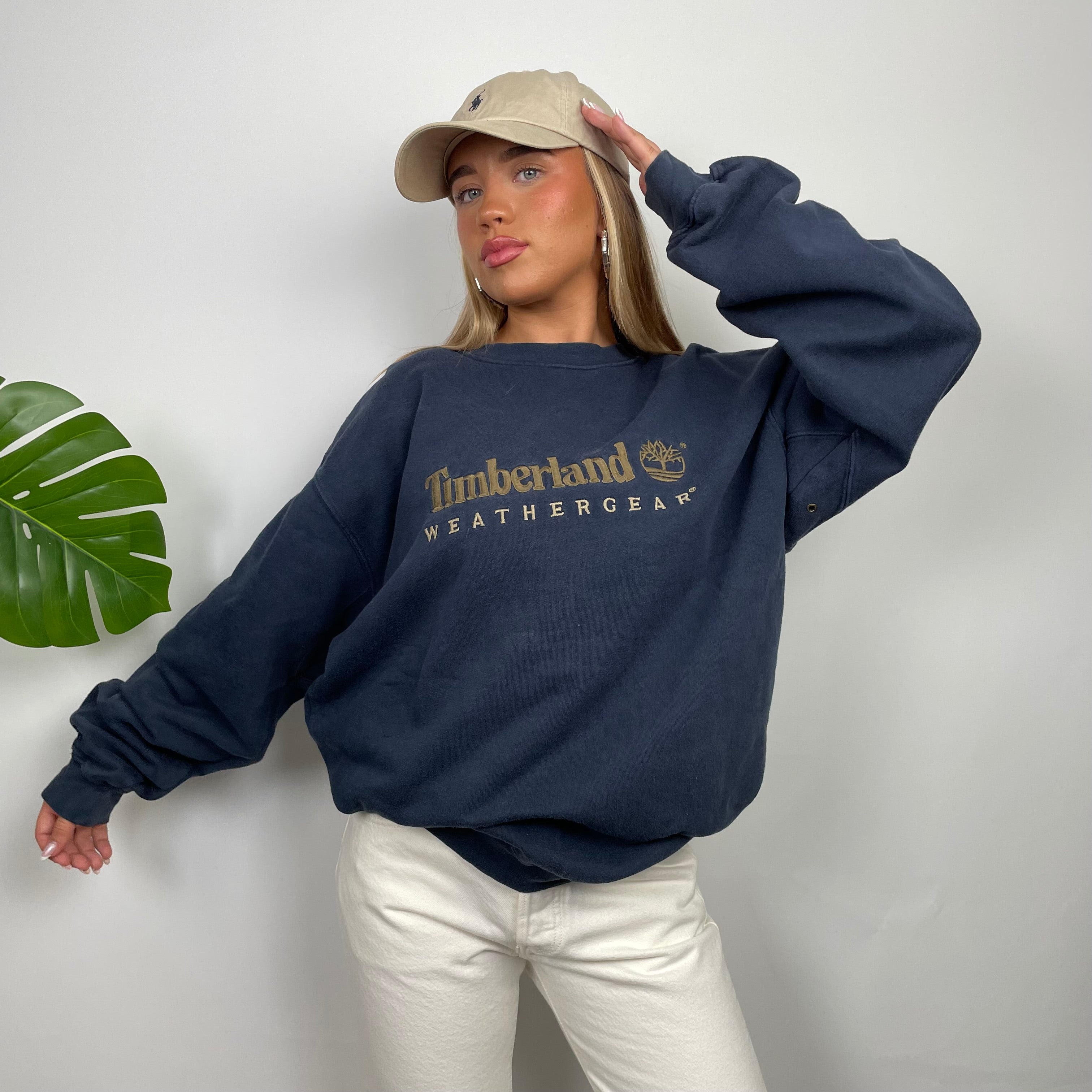 Timberland Navy Embroidered Spell Out Sweatshirt (XL)