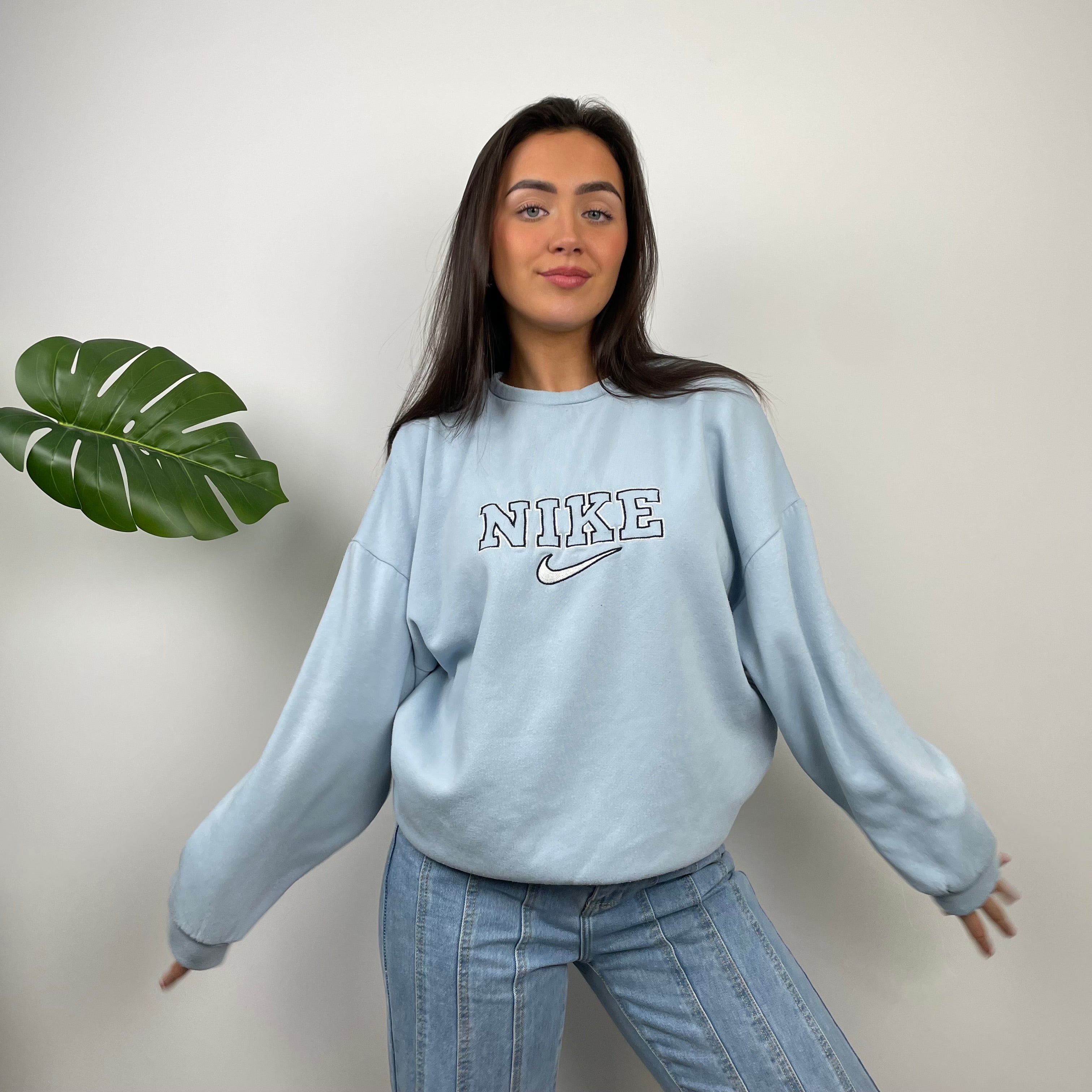 Nike Baby Blue Embroidered Spell Out Sweatshirt (XL)