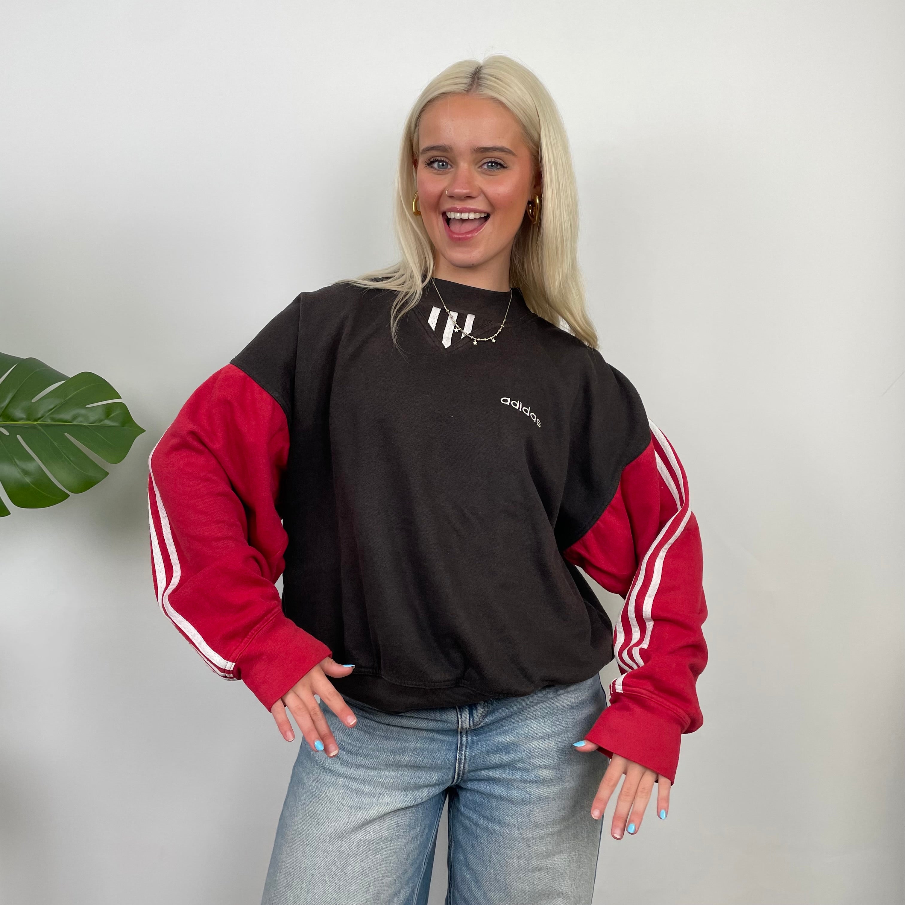 Adidas Red & Black Embroidered Spell Out Sweatshirt (S)