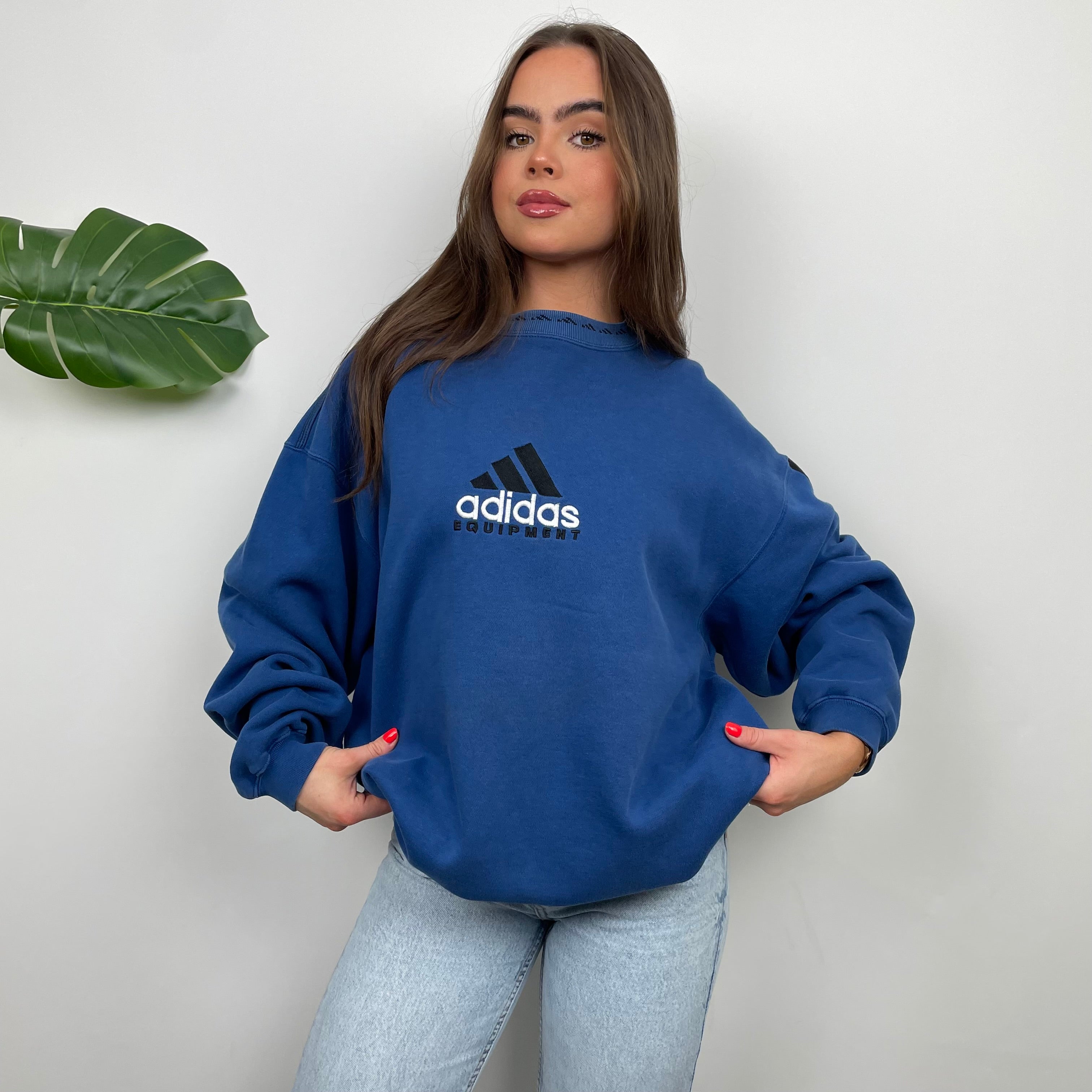 Adidas Equipment Blue Embroidered Spell Out Sweatshirt (XL)