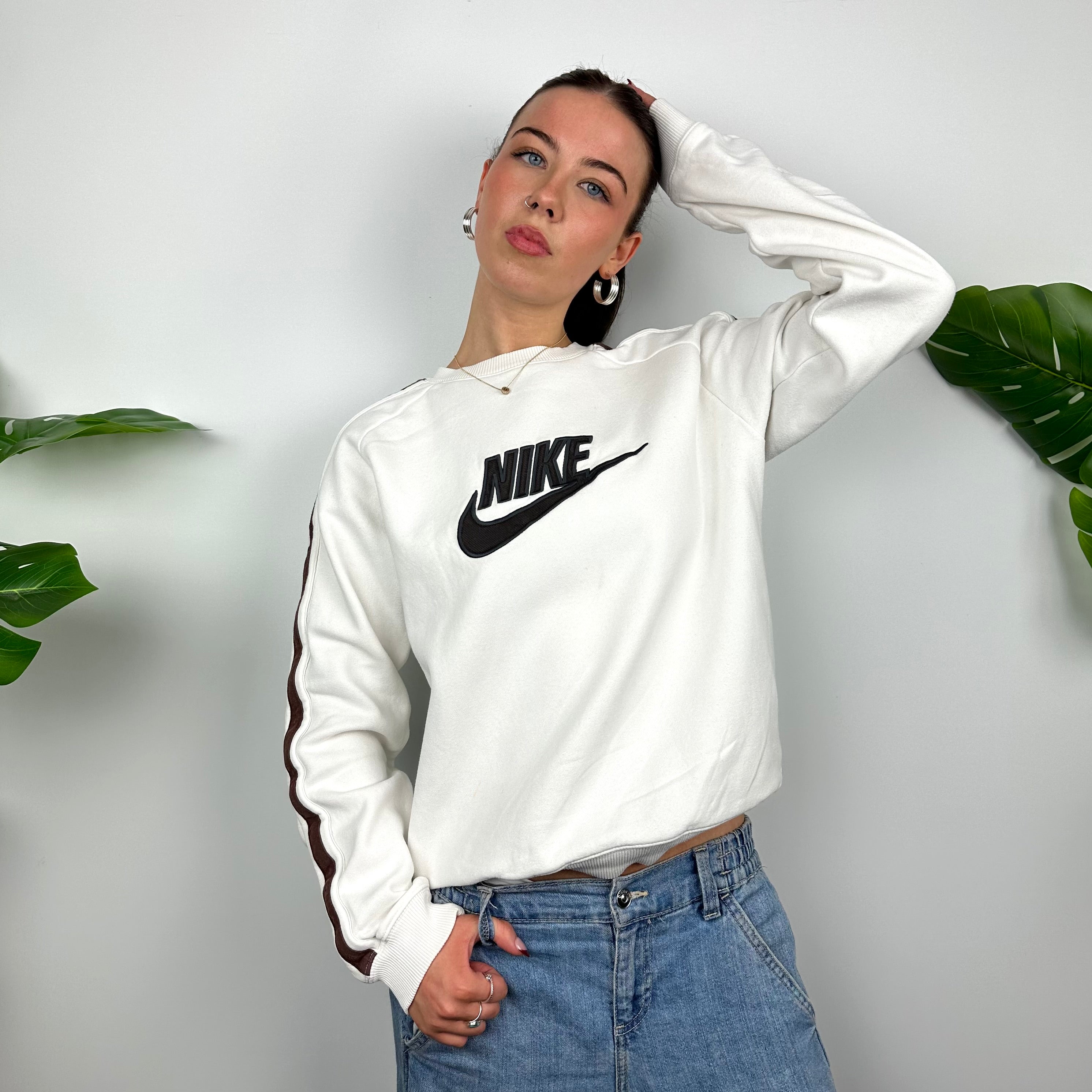 Nike White Embroidered Spell Out Sweatshirt (S)