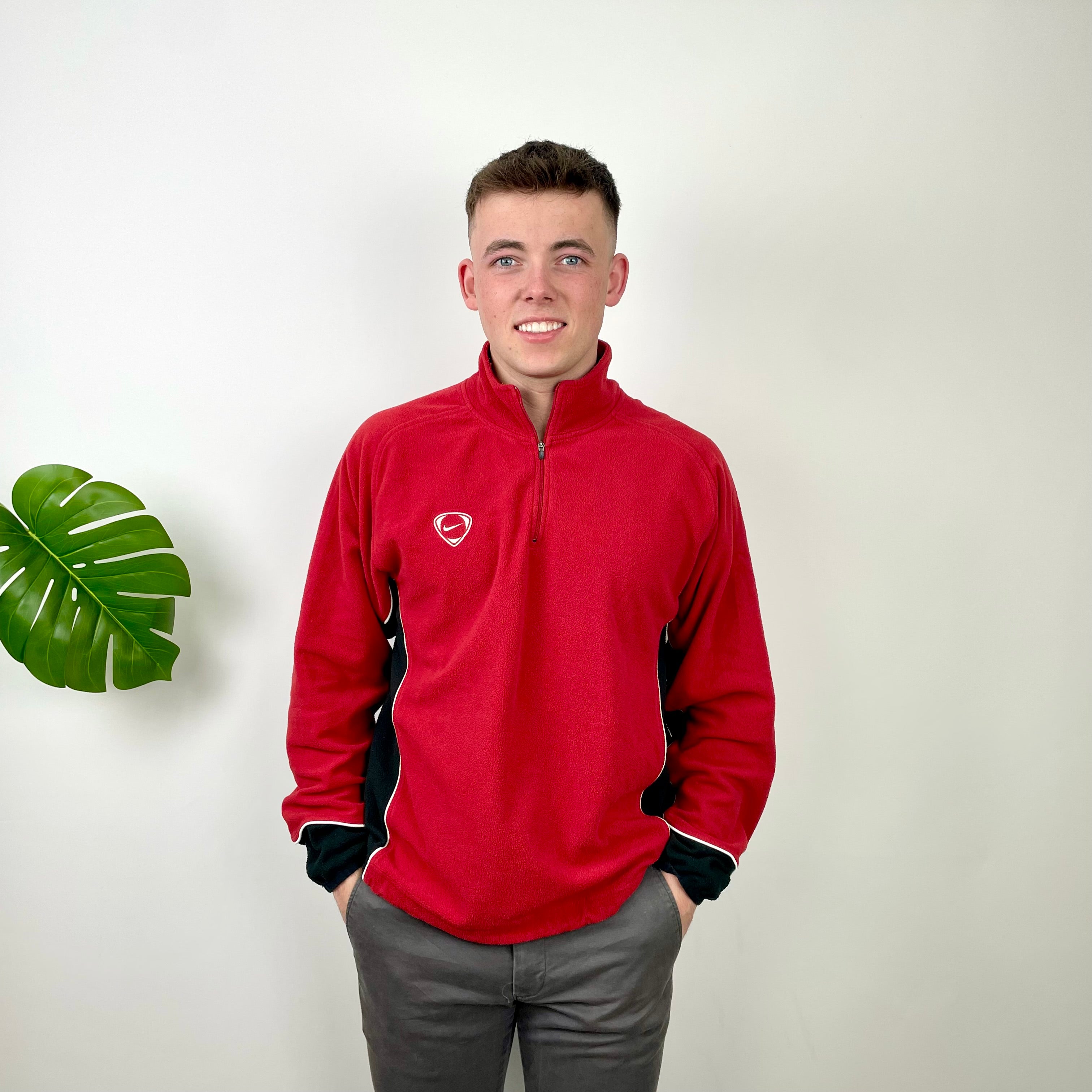 Nike Red Embroidered Swoosh Quarter Zip Sweatshirt (M)