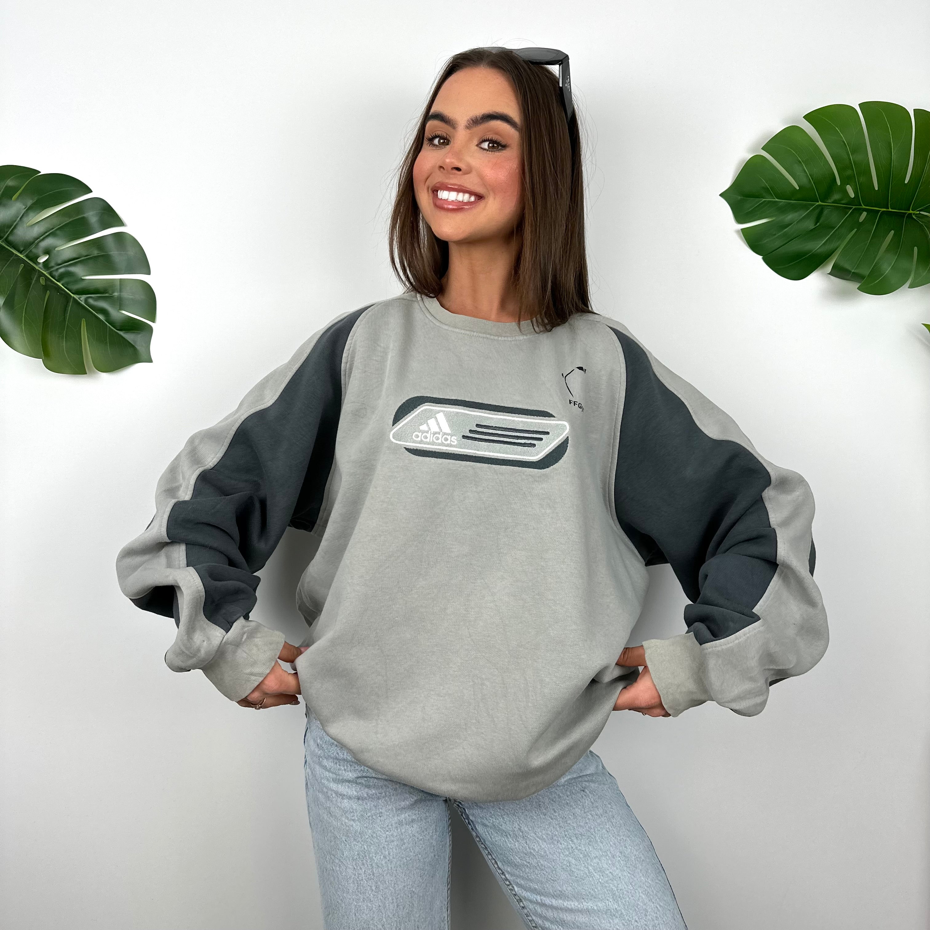 Adidas Grey Embroidered Spell Out Sweatshirt (L)