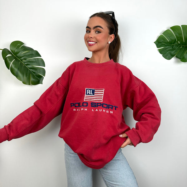 Polo Sport Ralph Lauren Red Embroidered Spell Out Sweatshirt (L)