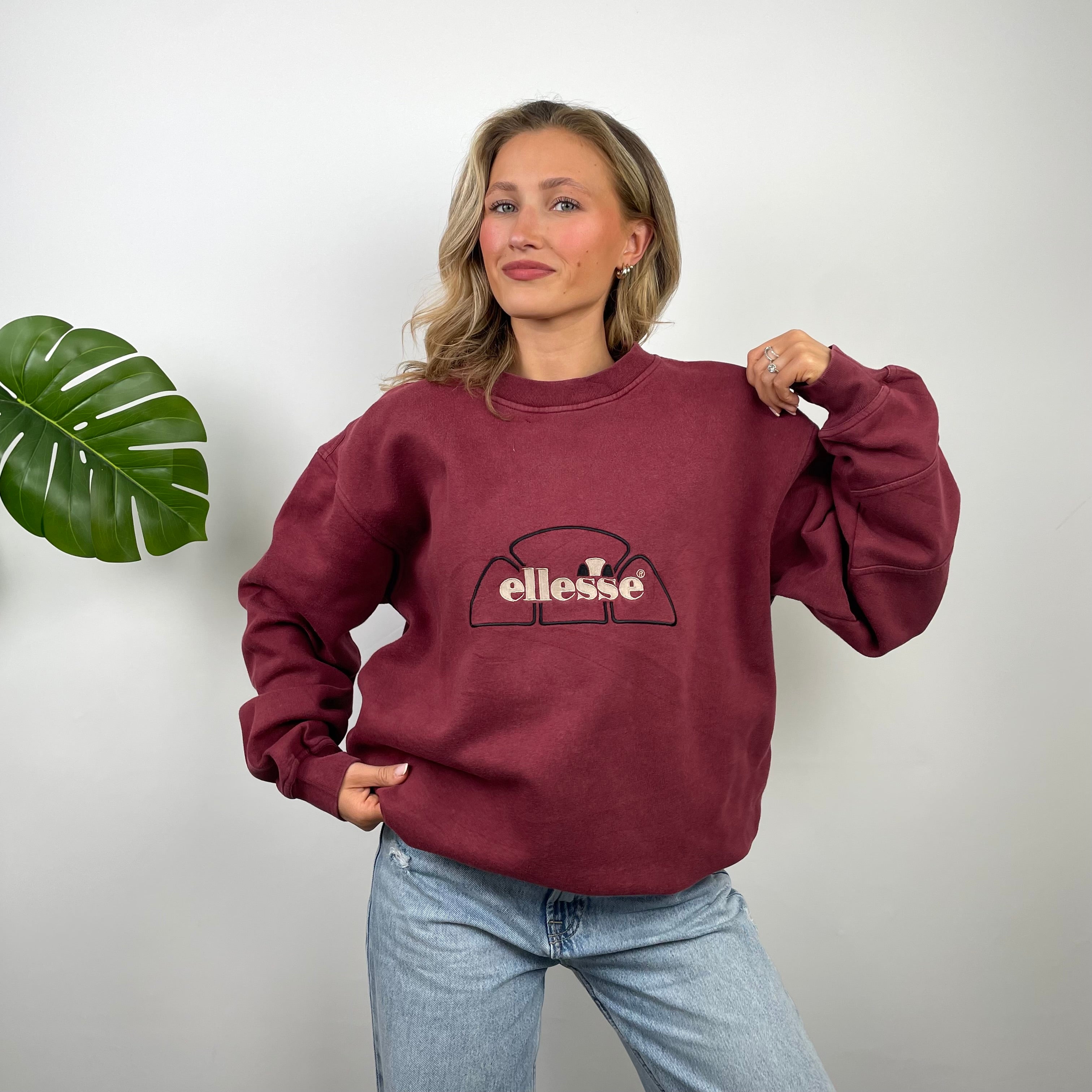 Ellesse RARE Red Embroidered Spell Out Sweatshirt (M)