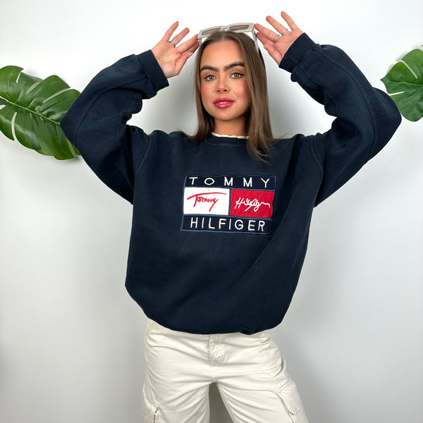 Tommy Hilfiger Navy Embroidered Spell Out Sweatshirt (L)