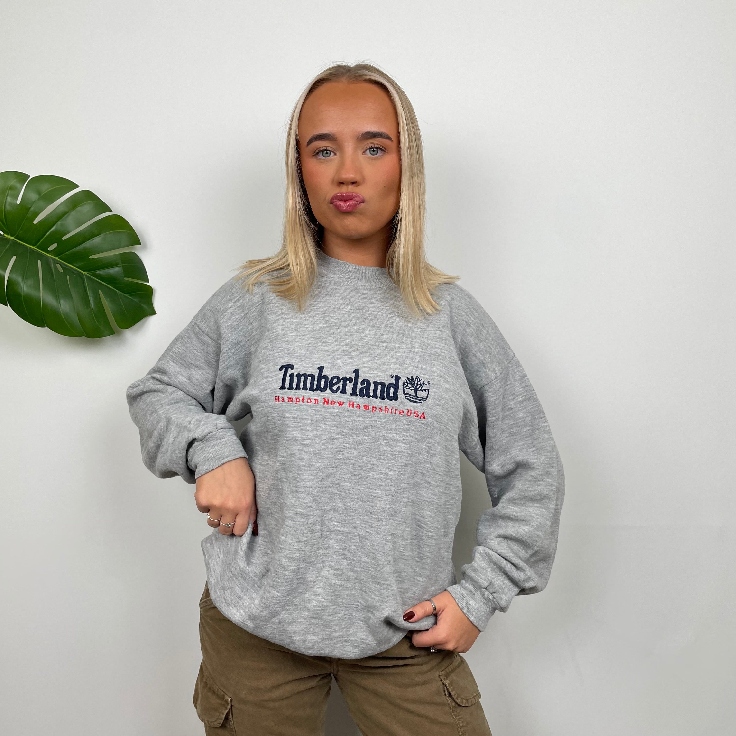 Timberland Grey Embroidered Spell Out Sweatshirt (M)