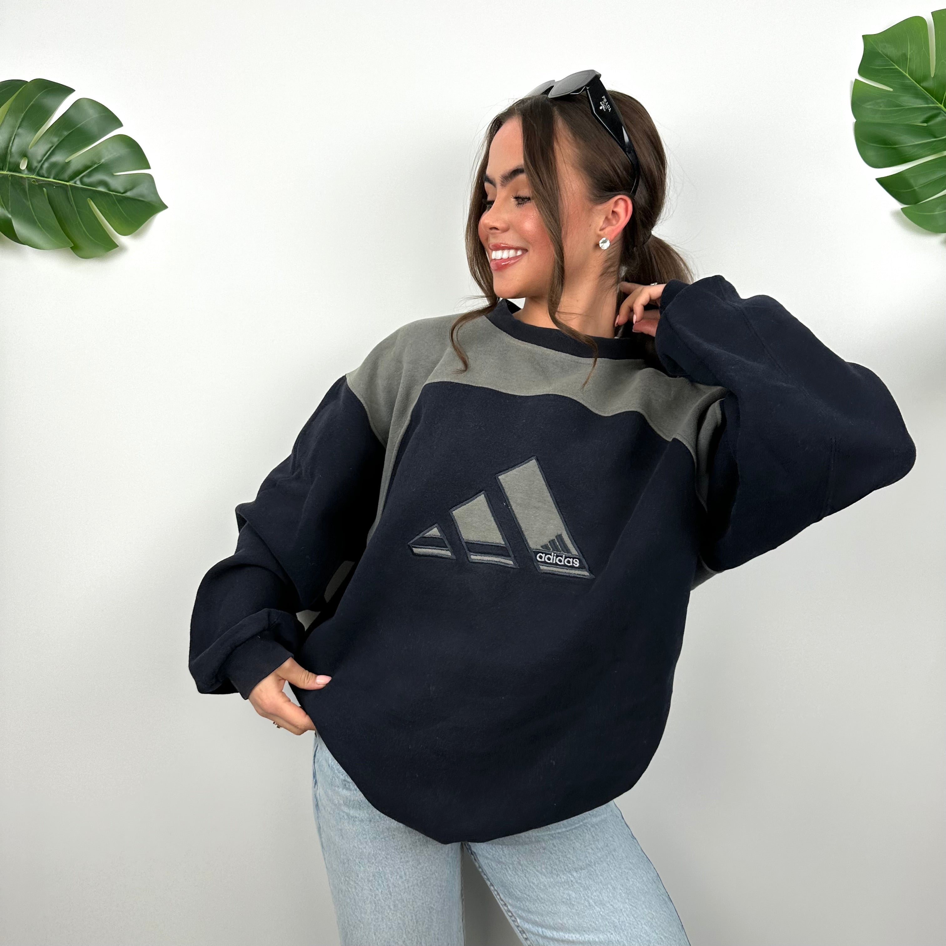 Adidas Navy Embroidered Spell Out Logo Sweatshirt (L)