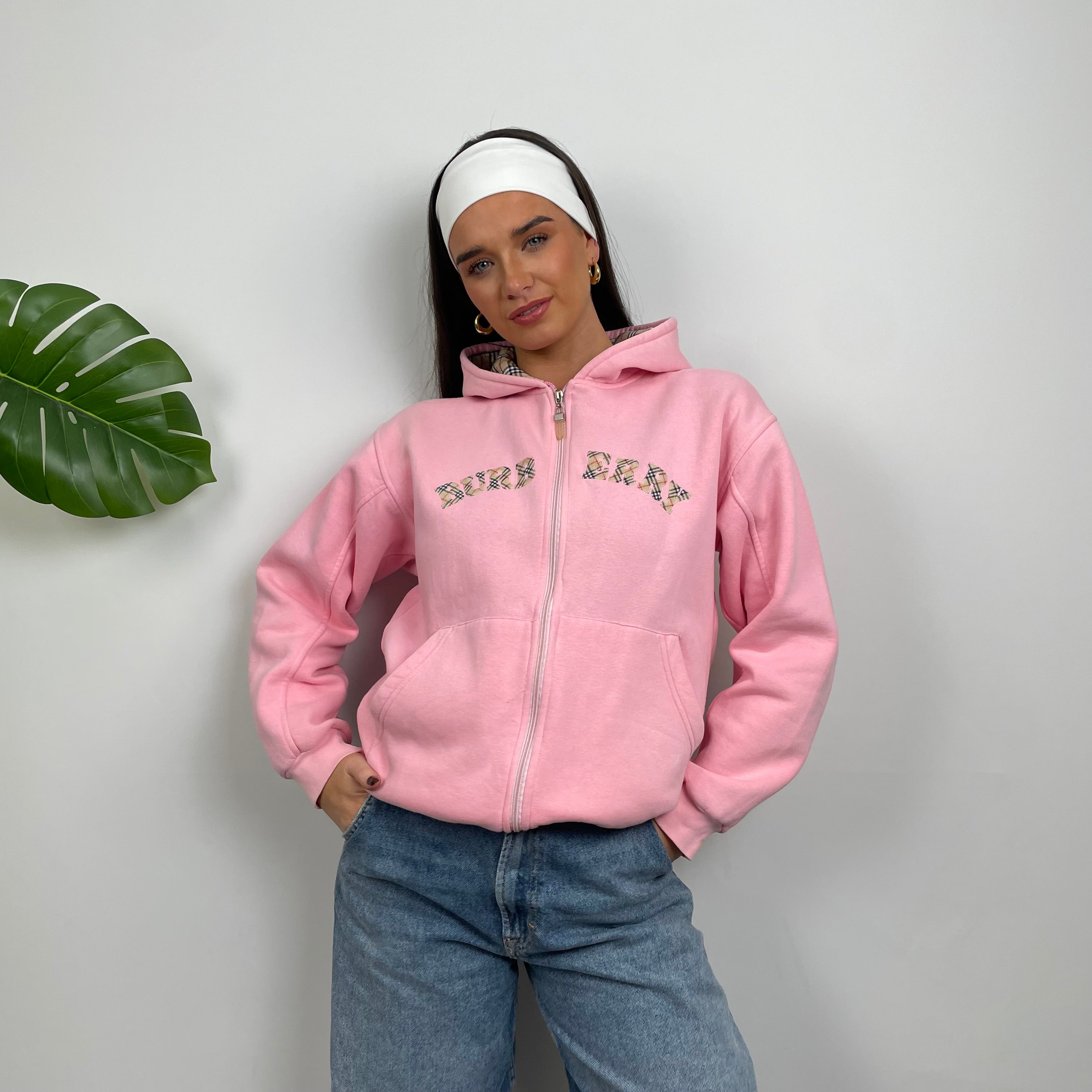 Burberry Pink Embroidered Logo Zip Up Sweatshirt (S)