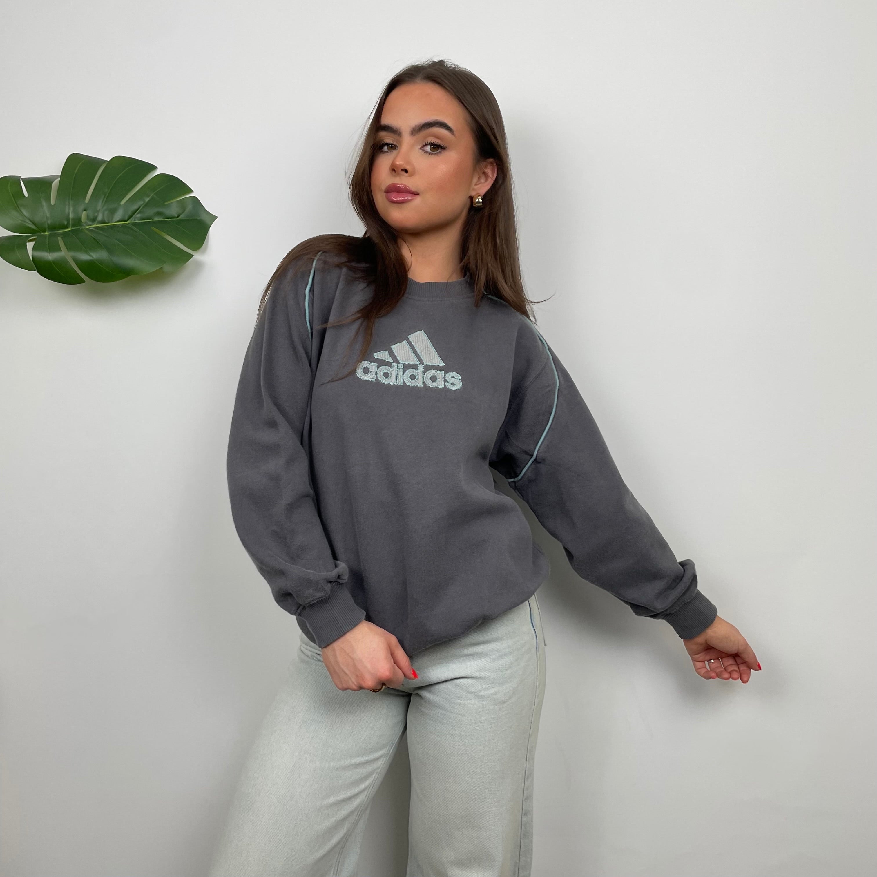 Adidas Grey Embroidered Spell Out Sweatshirt (M)