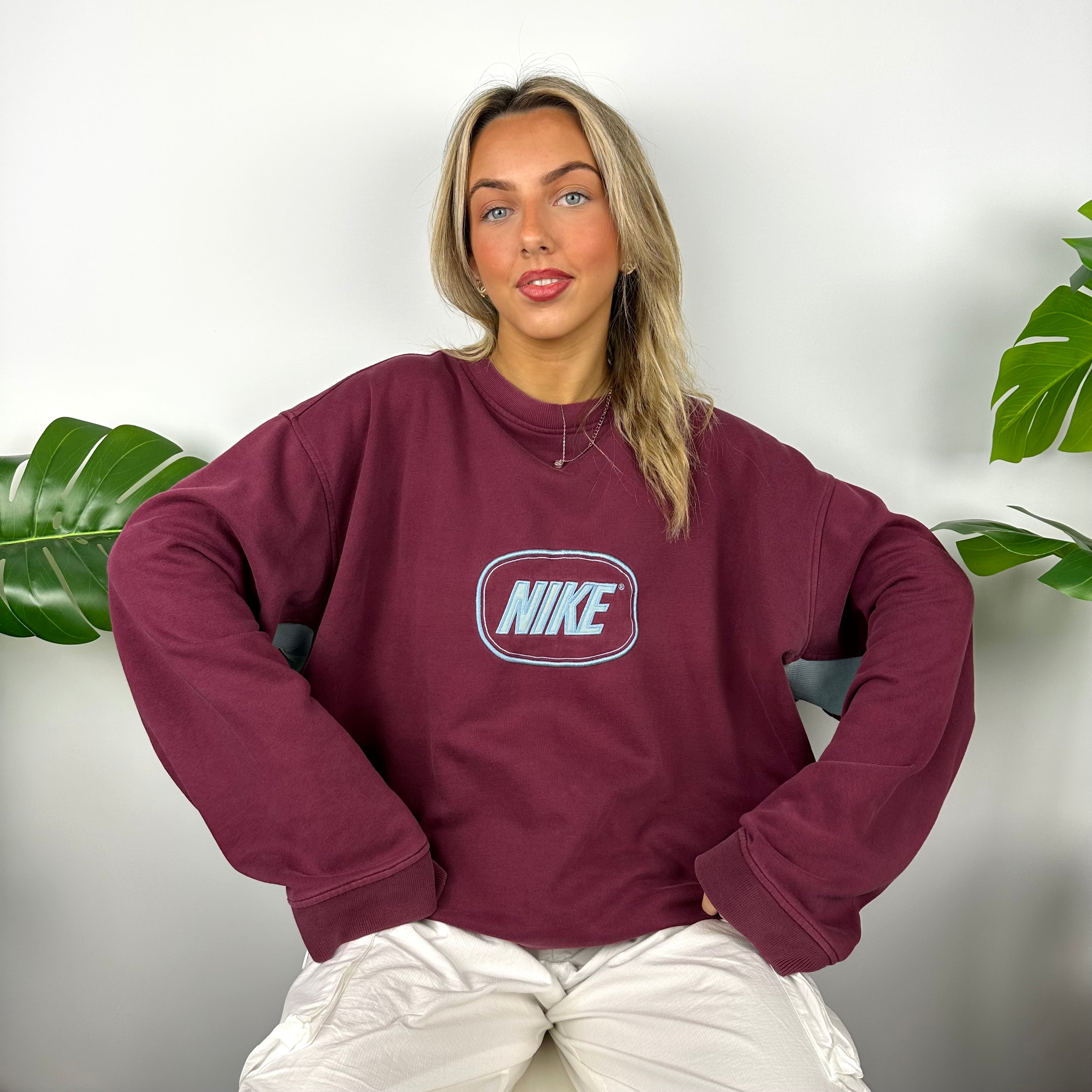Nike Maroon Embroidered Spell Out Sweatshirt (XXL)