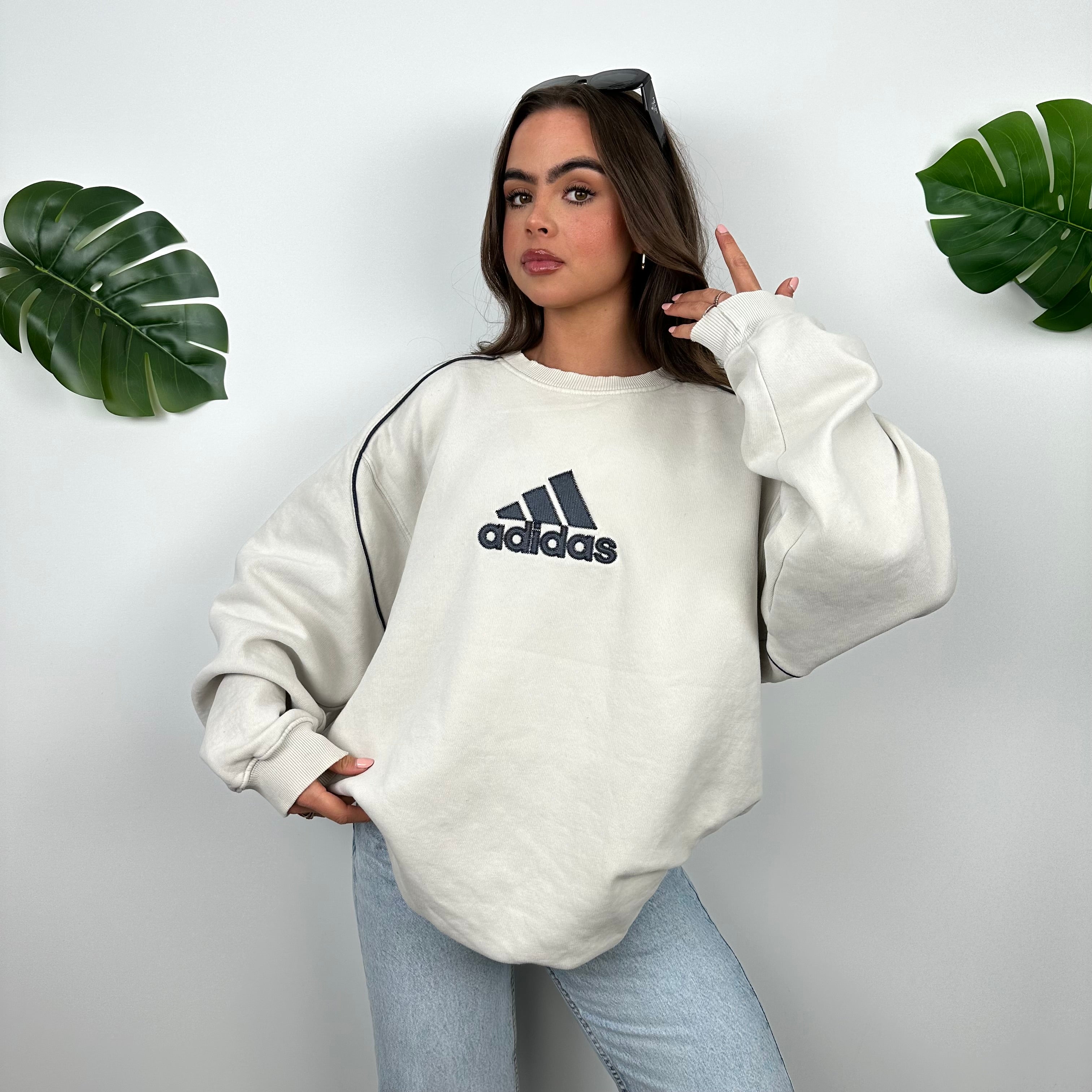 Adidas RARE White Embroidered Spell Out Sweatshirt (XL)