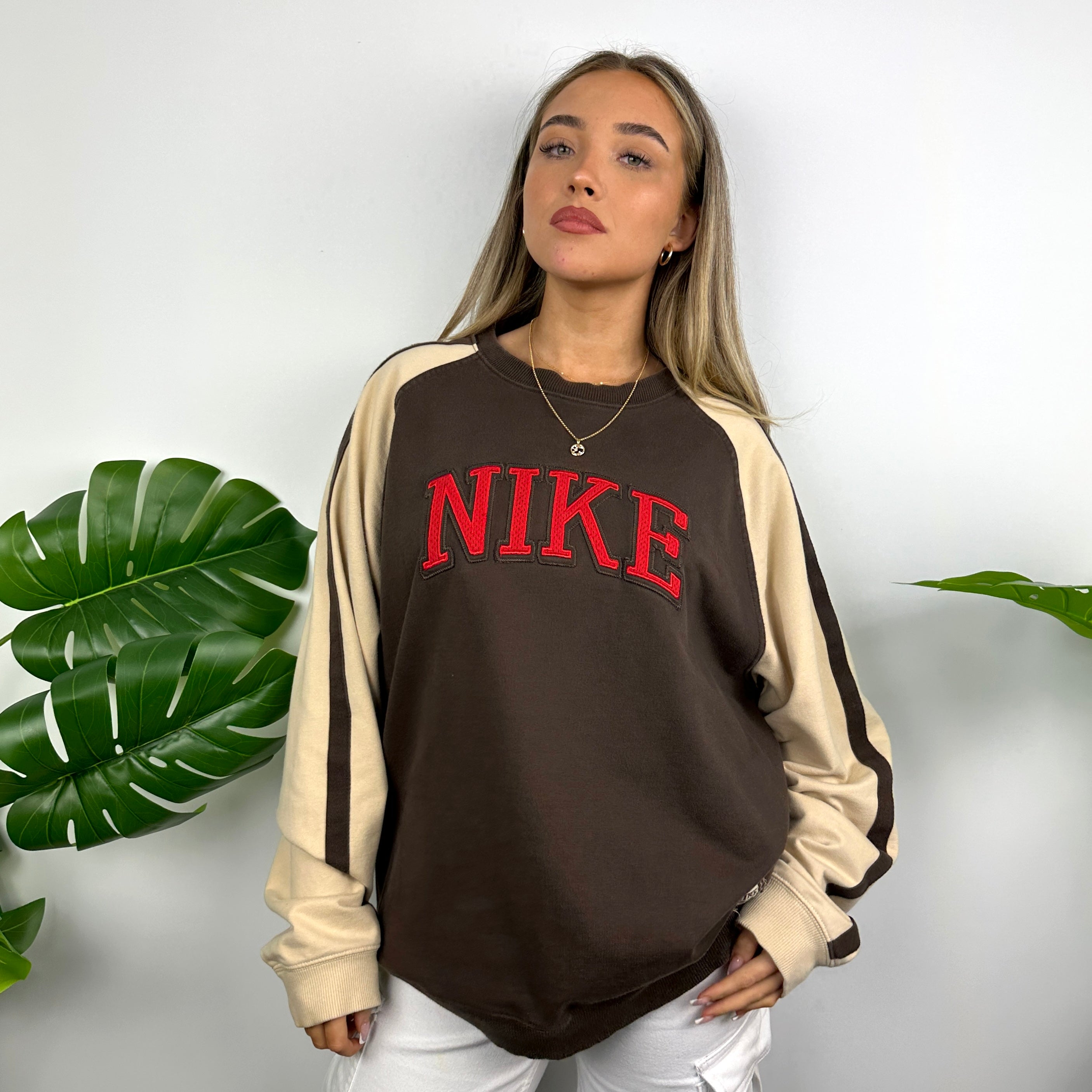 Nike Brown Embroidered Spell Out Sweatshirt (XL)