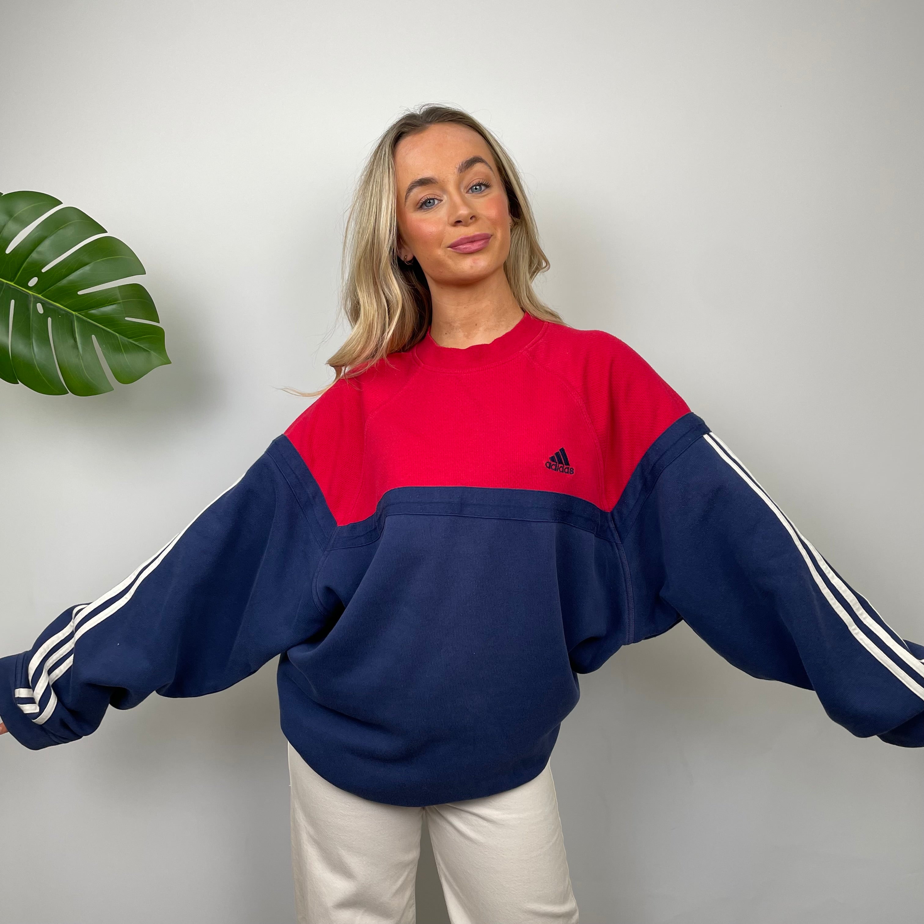 Adidas Red & Navy Embroidered Spell Out Sweatshirt (L)