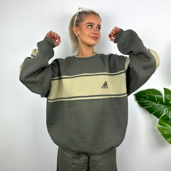 Adidas Khaki Green Embroidered Spell Out Sweatshirt (L)