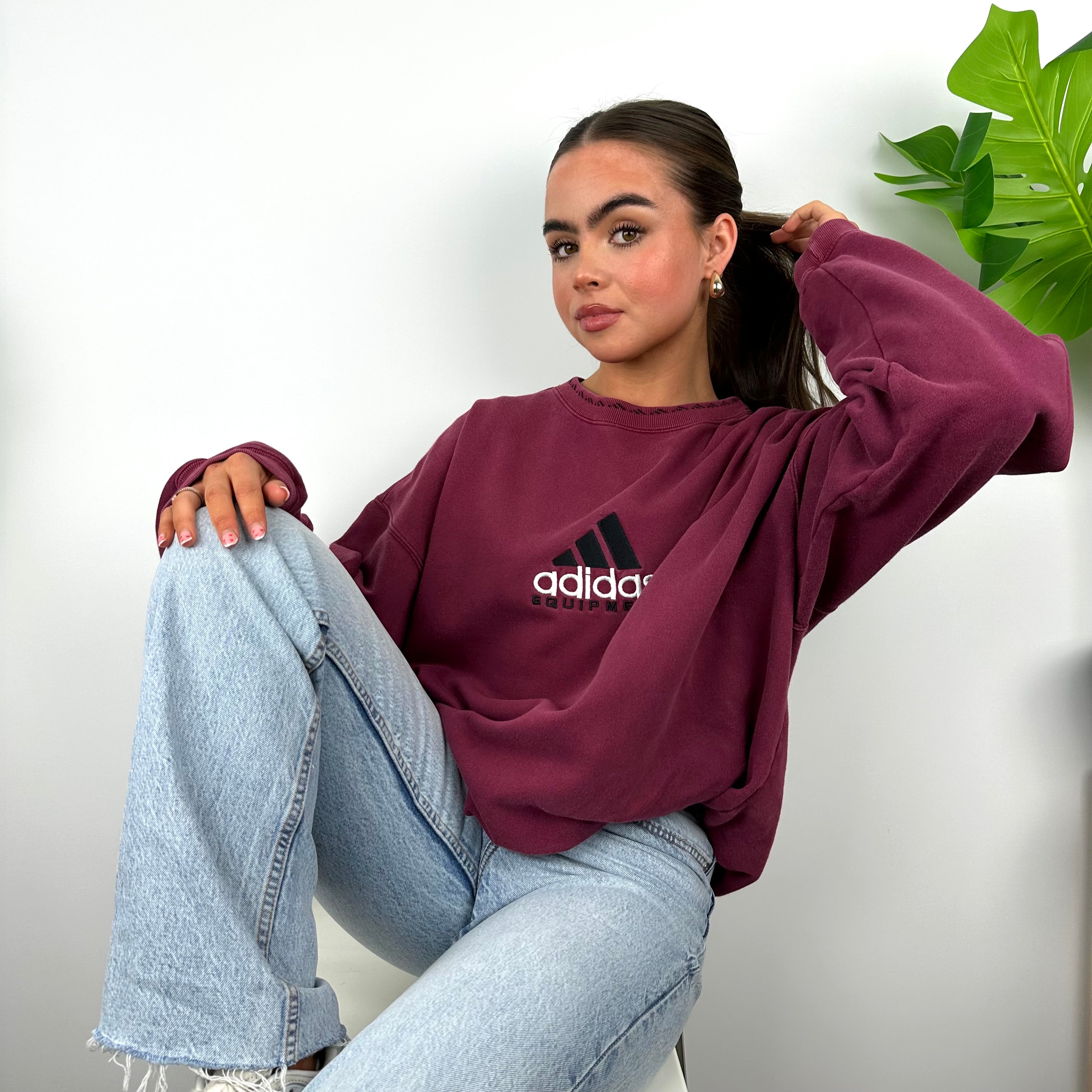 Adidas Equipment Maroon Embroidered Spell Out Sweatshirt (L)