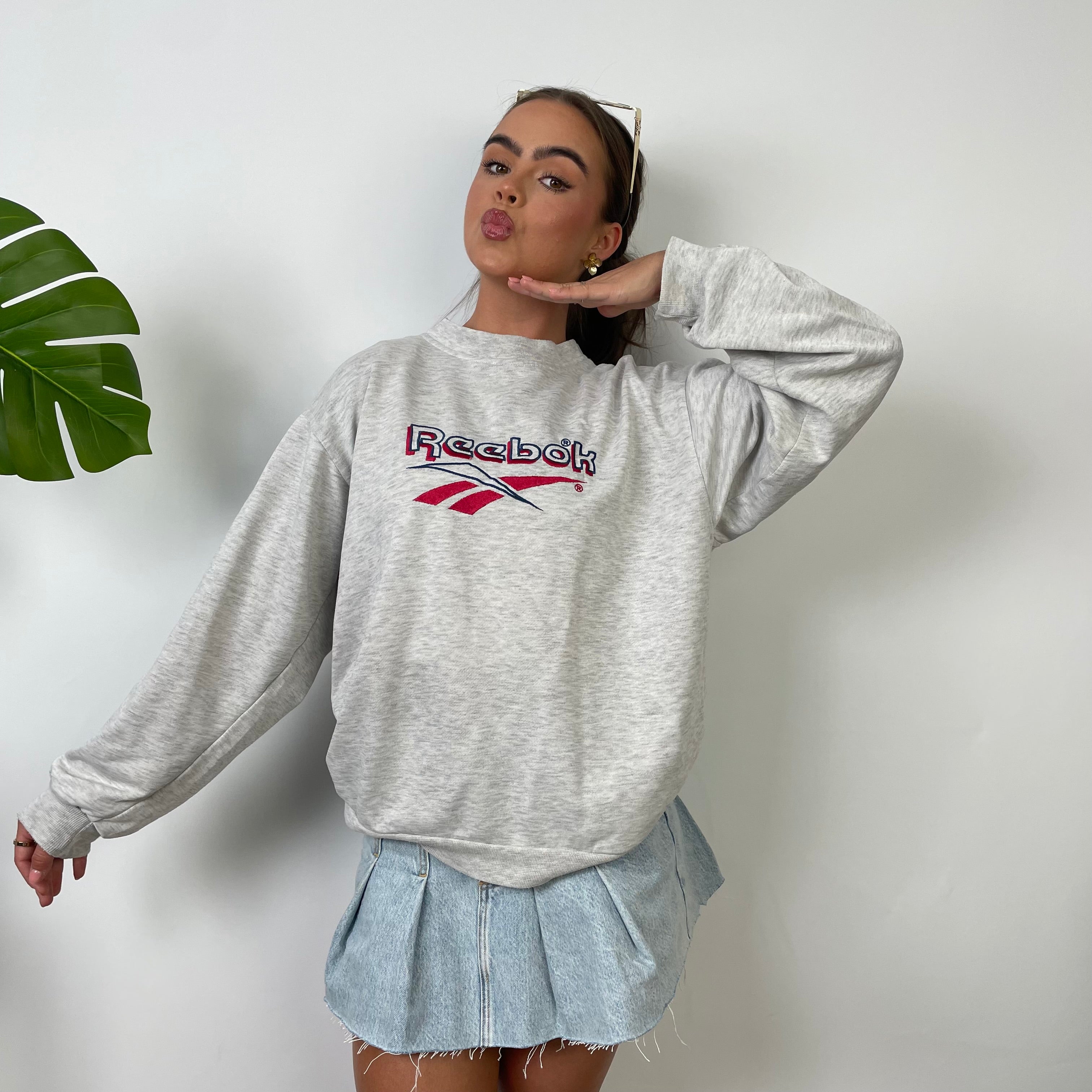 Reebok Grey Embroidered Spell Out Sweatshirt (S)