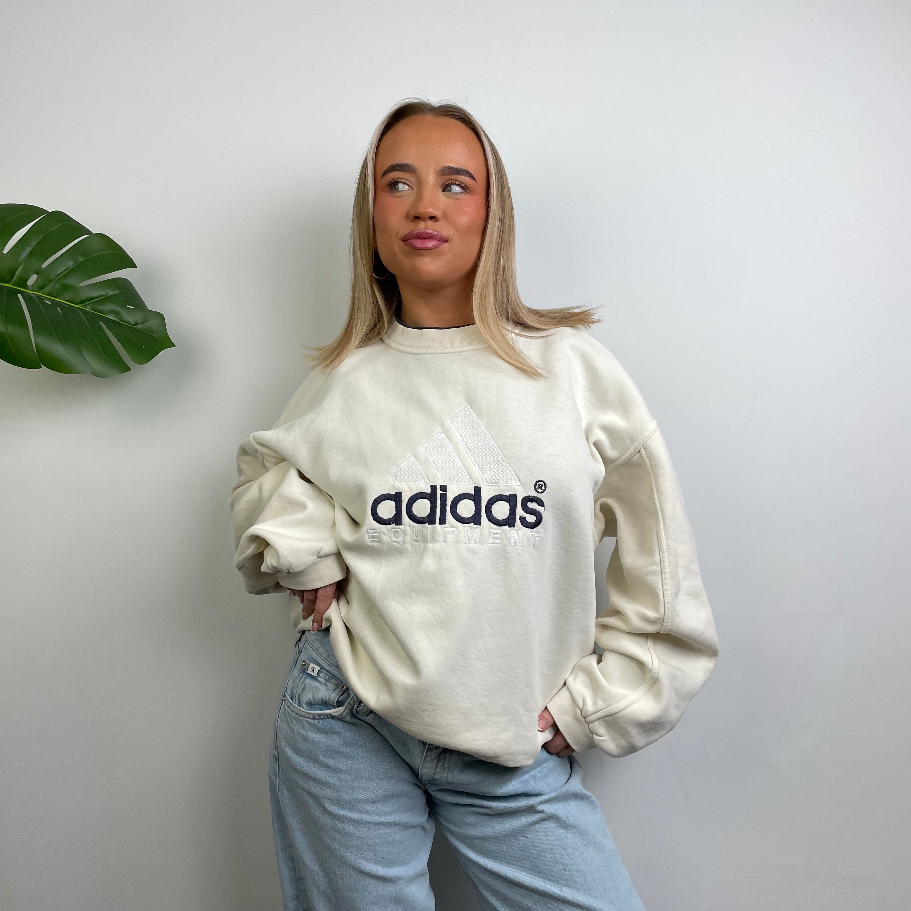 Adidas Equipment RARE White Embroidered Spell Out Sweatshirt (XL)