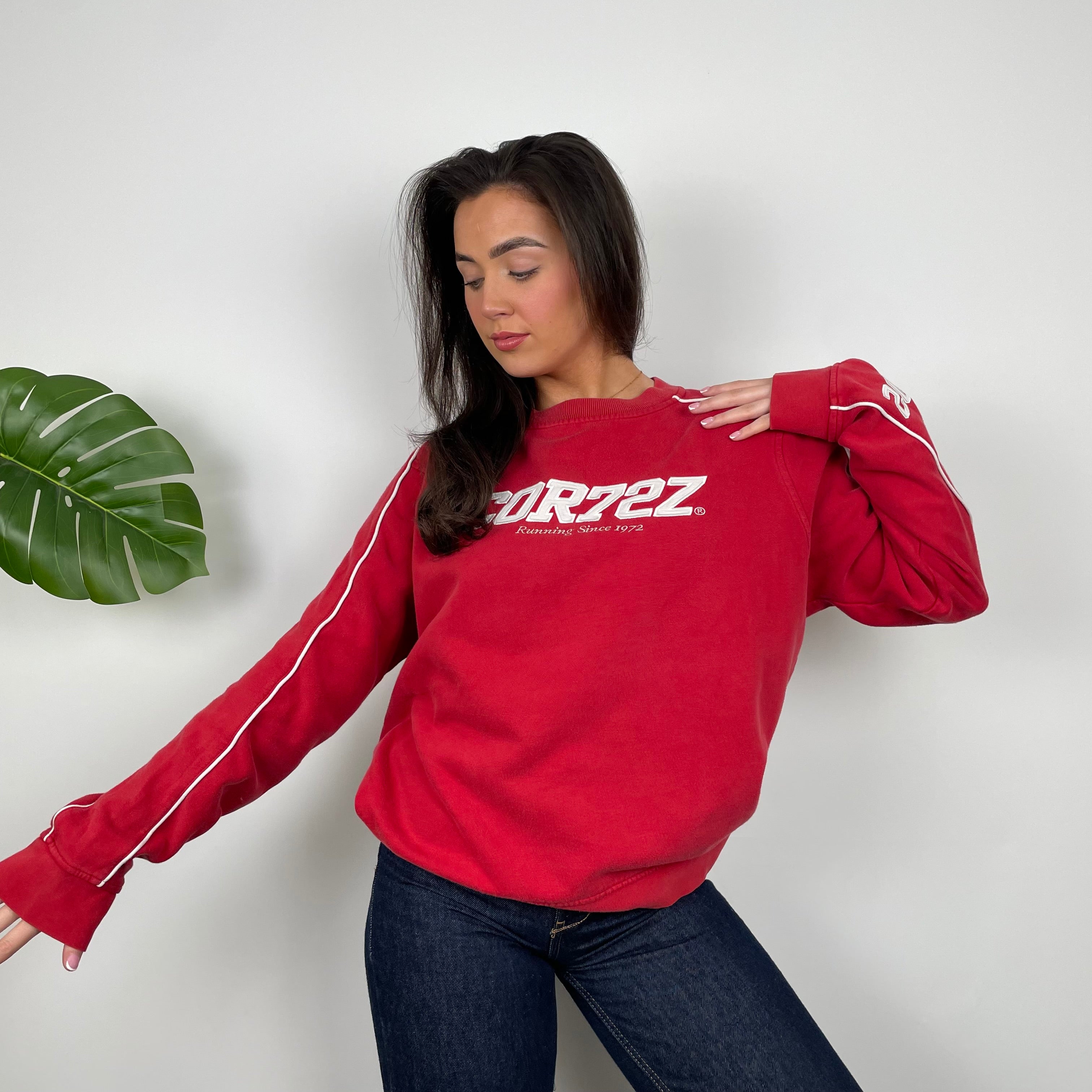 Nike Cortez RARE Red Embroidered Spell Out Sweatshirt (L)