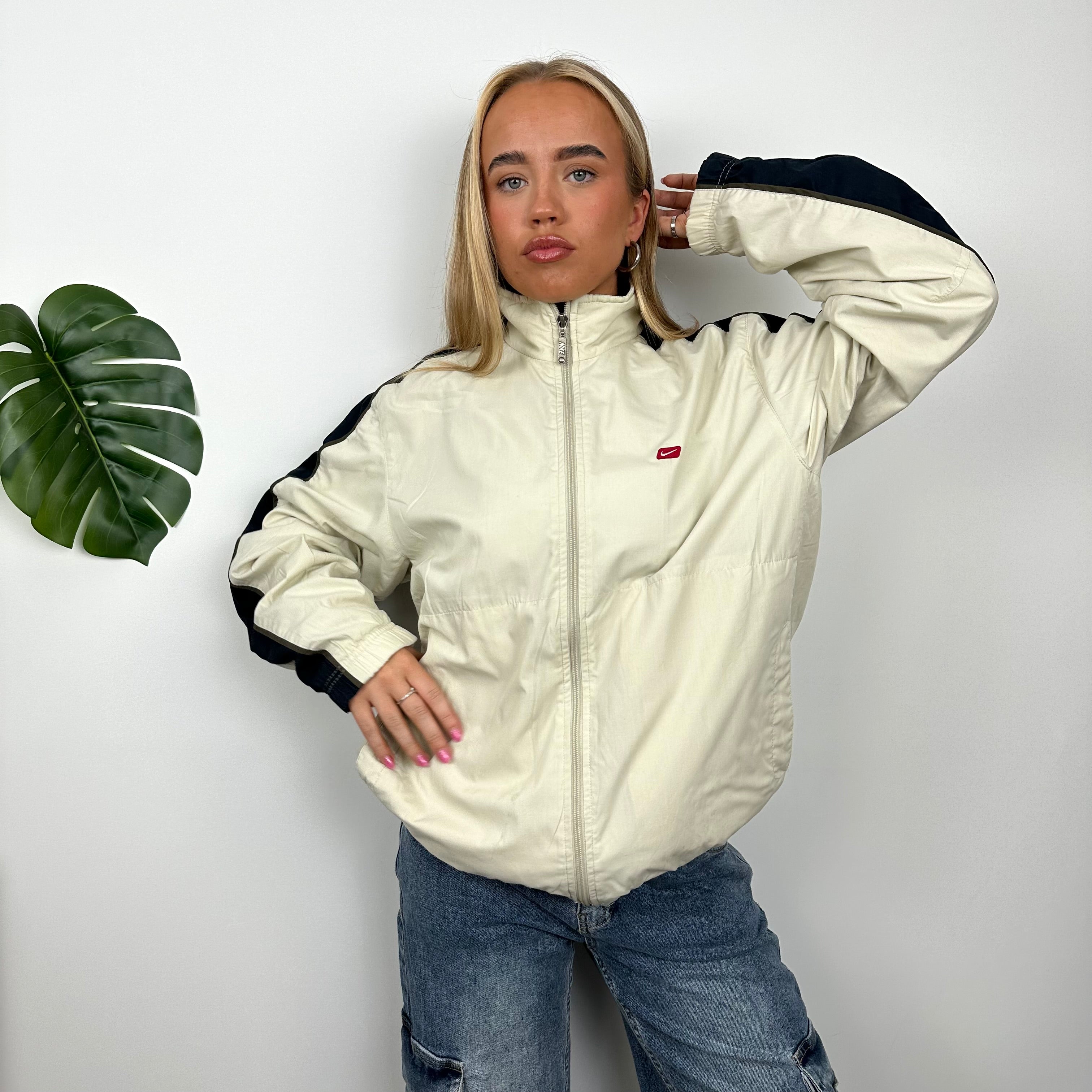 Nike Cream Embroidered Swoosh Windbreaker Jacket (M)