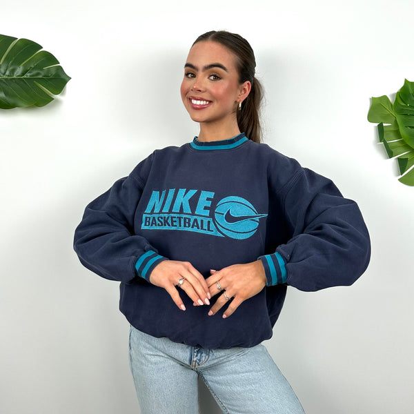 Nike Basketball RARE Navy Embroidered Spell Out Sweatshirt (S)