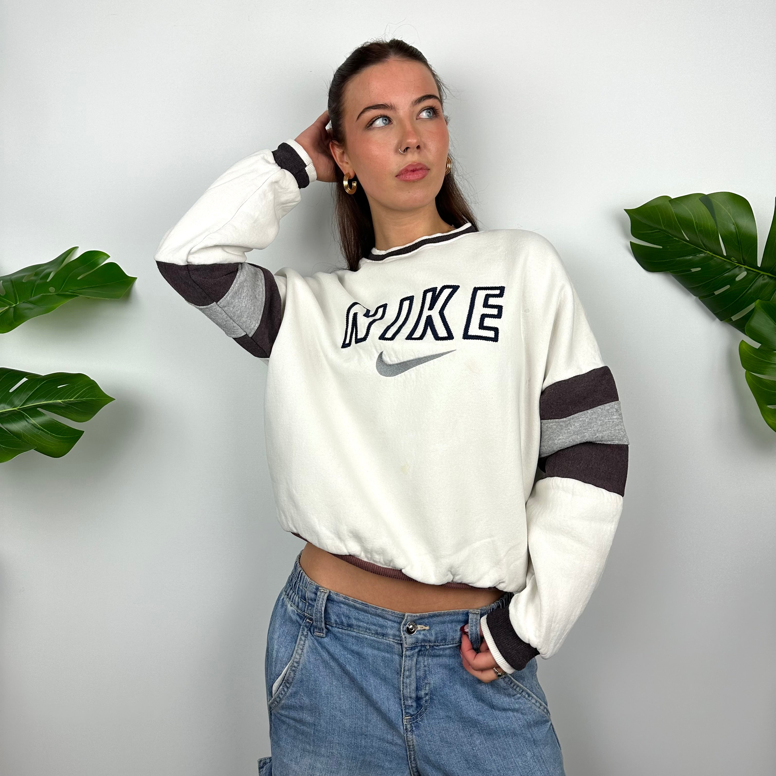 Nike White Embroidered Spell Out Sweatshirt (S)