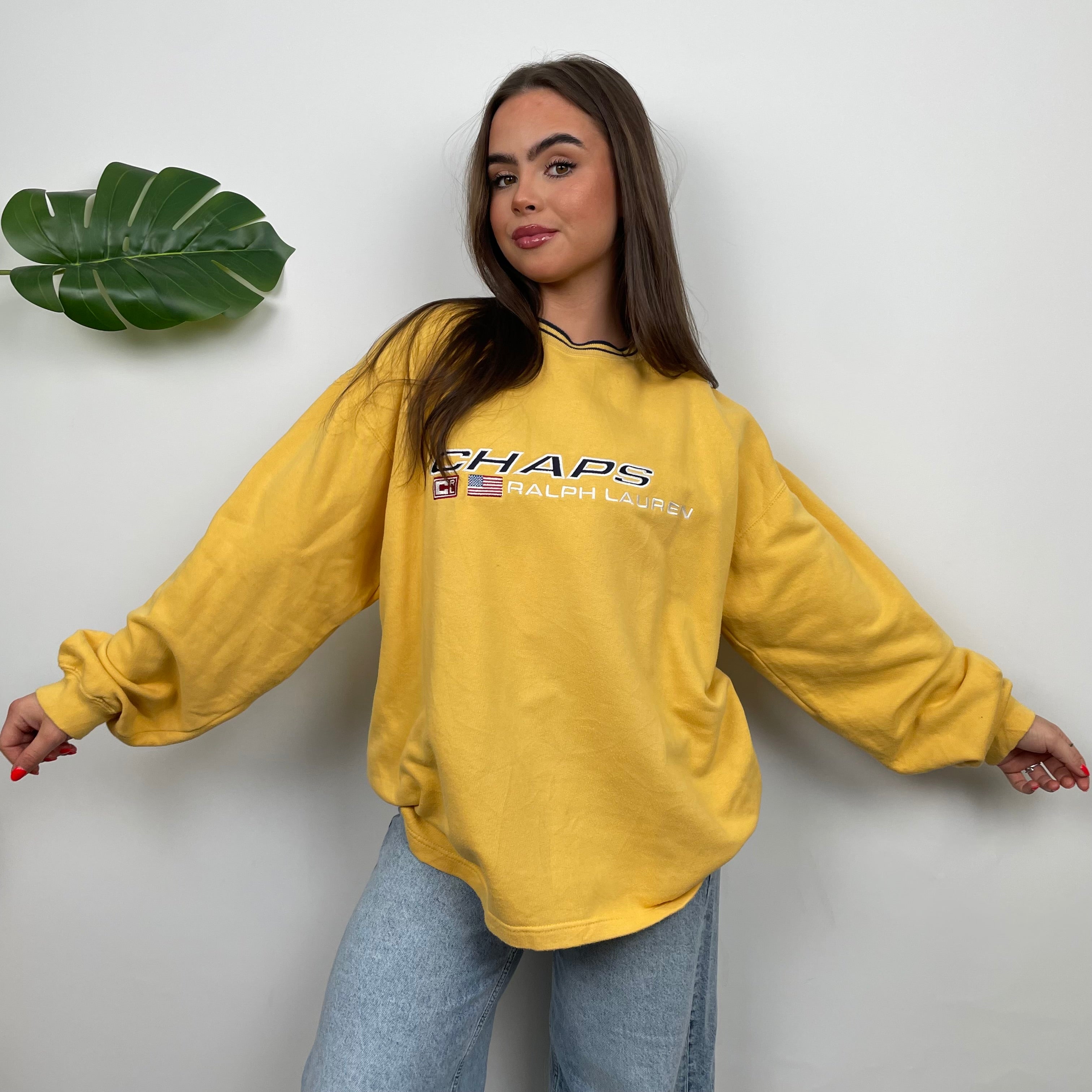 Chaps Ralph Lauren RARE Yellow Embroidered Spell Out Sweatshirt (L)