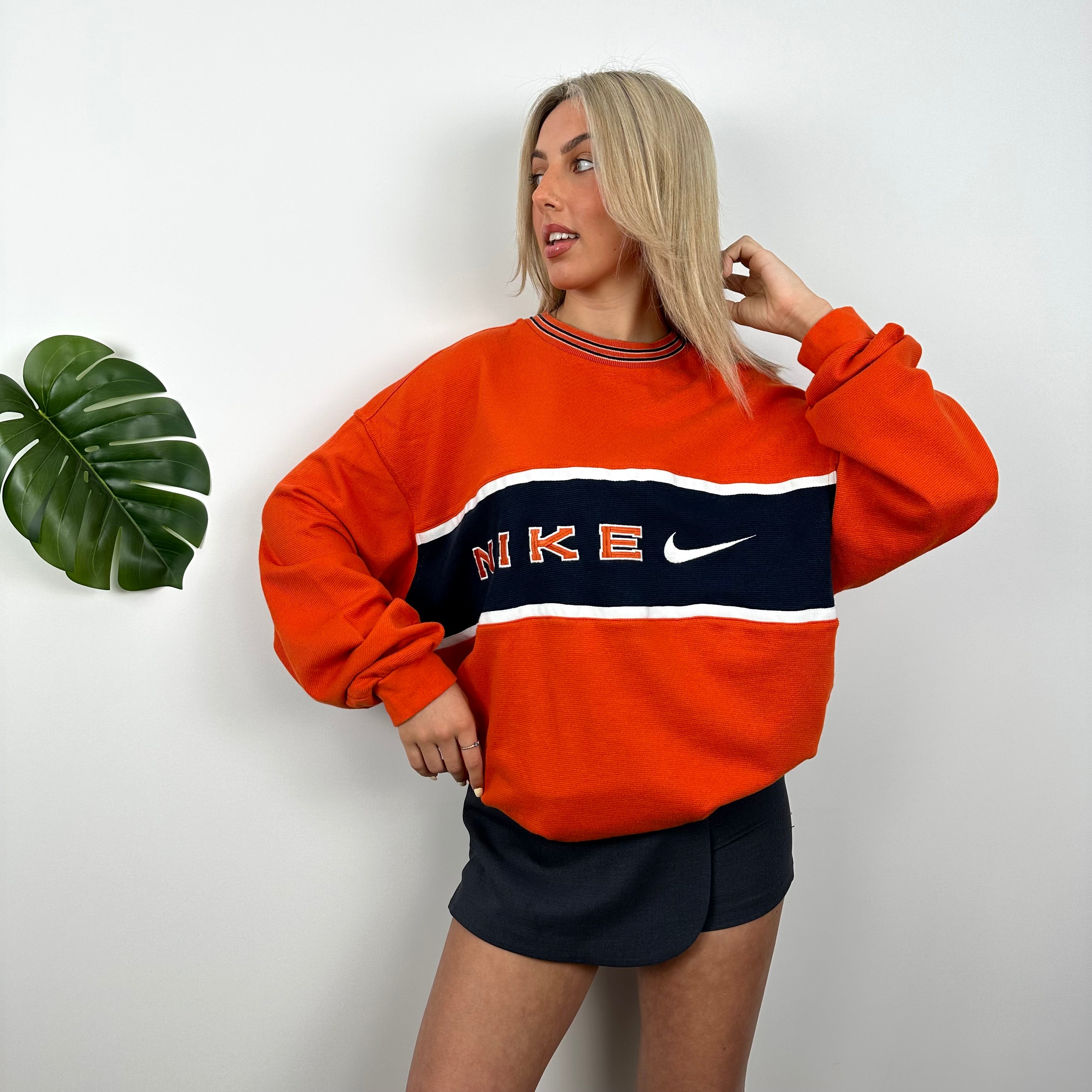 Nike Orange Embroidered Spell out Sweatshirt (XL)