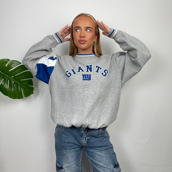 New York Giants Grey Embroidered Spell Out Sweatshirt (M)