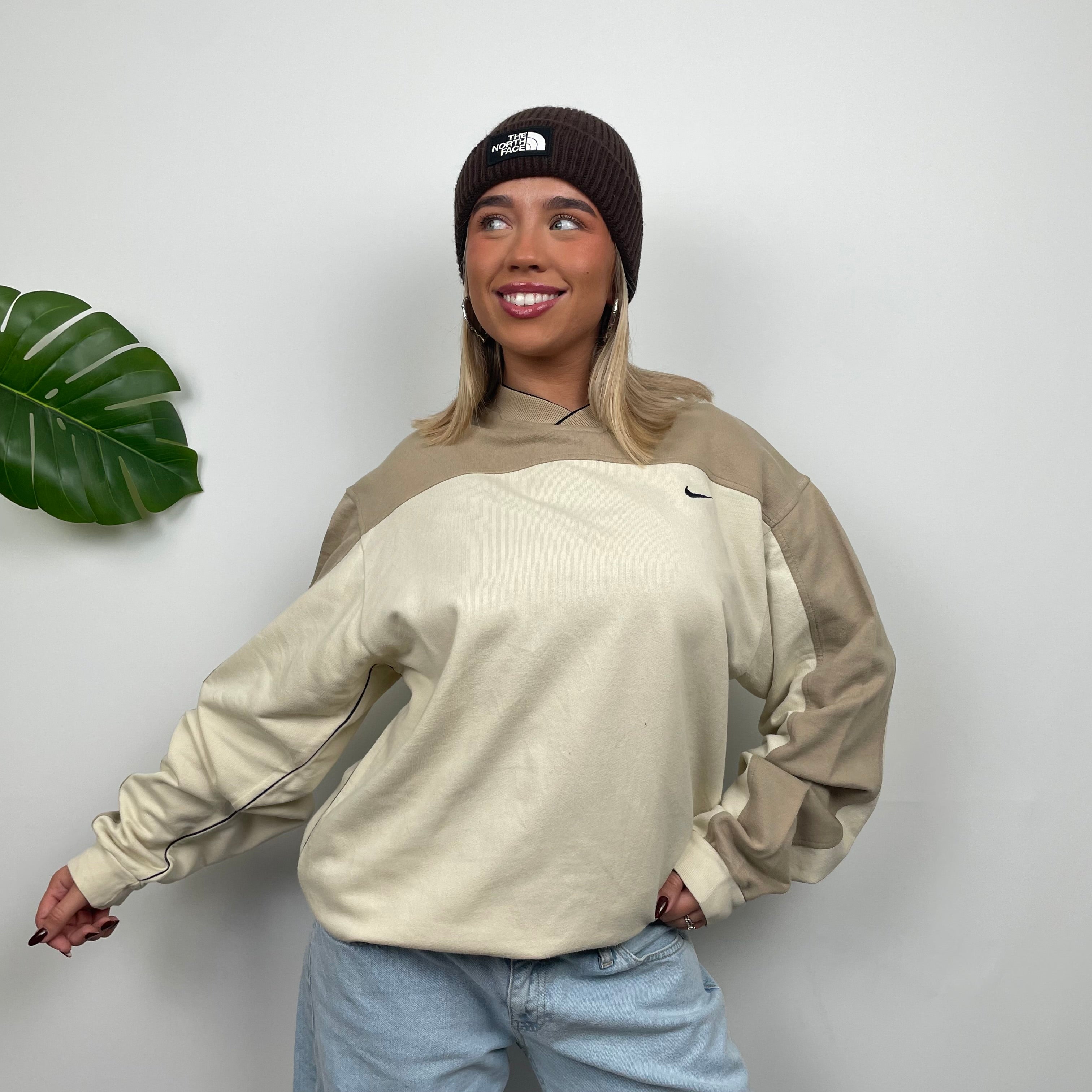 Nike Cream & Coffee Embroidered Swoosh Sweatshirt (L)