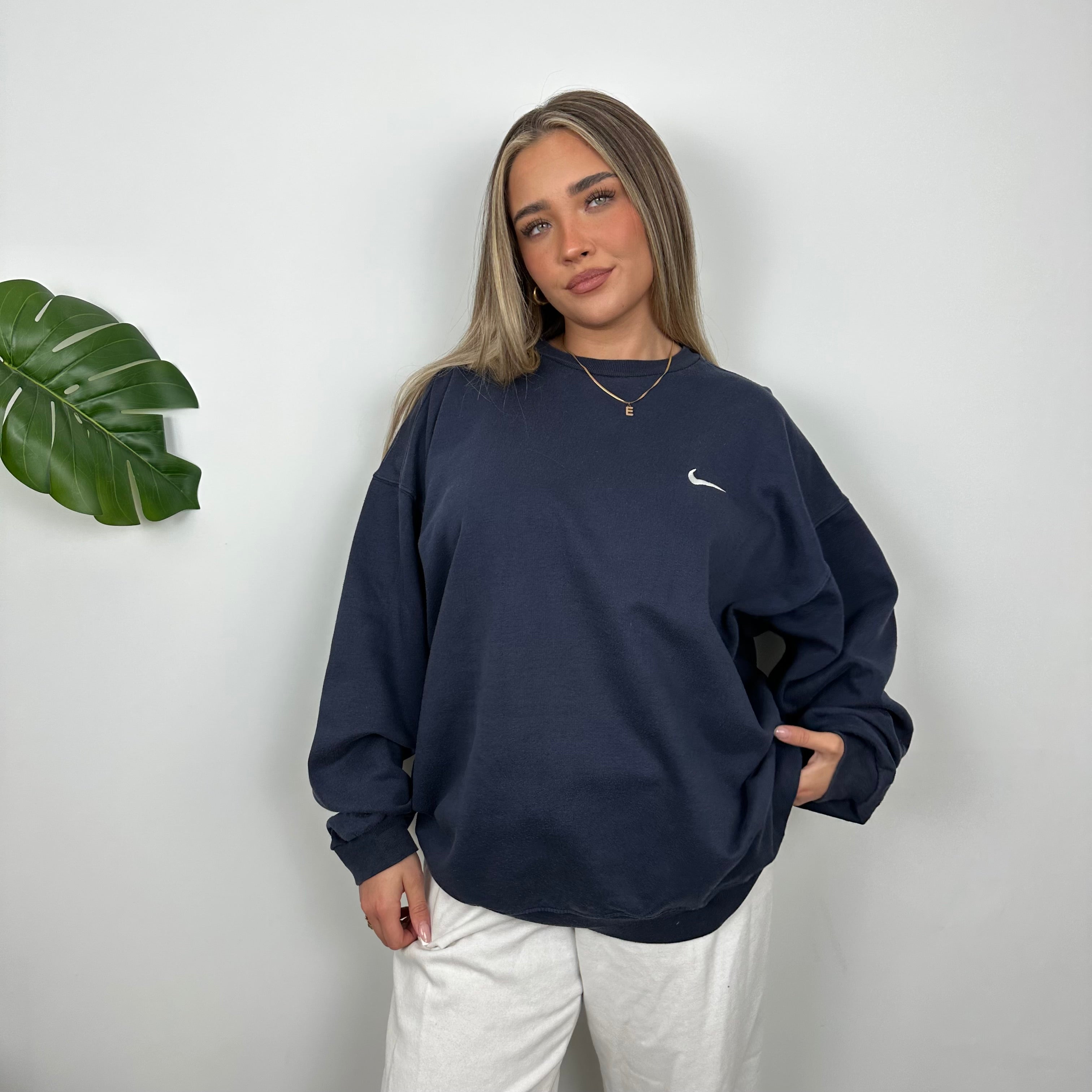 Nike Navy Embroidered Swoosh Sweatshirt (L)