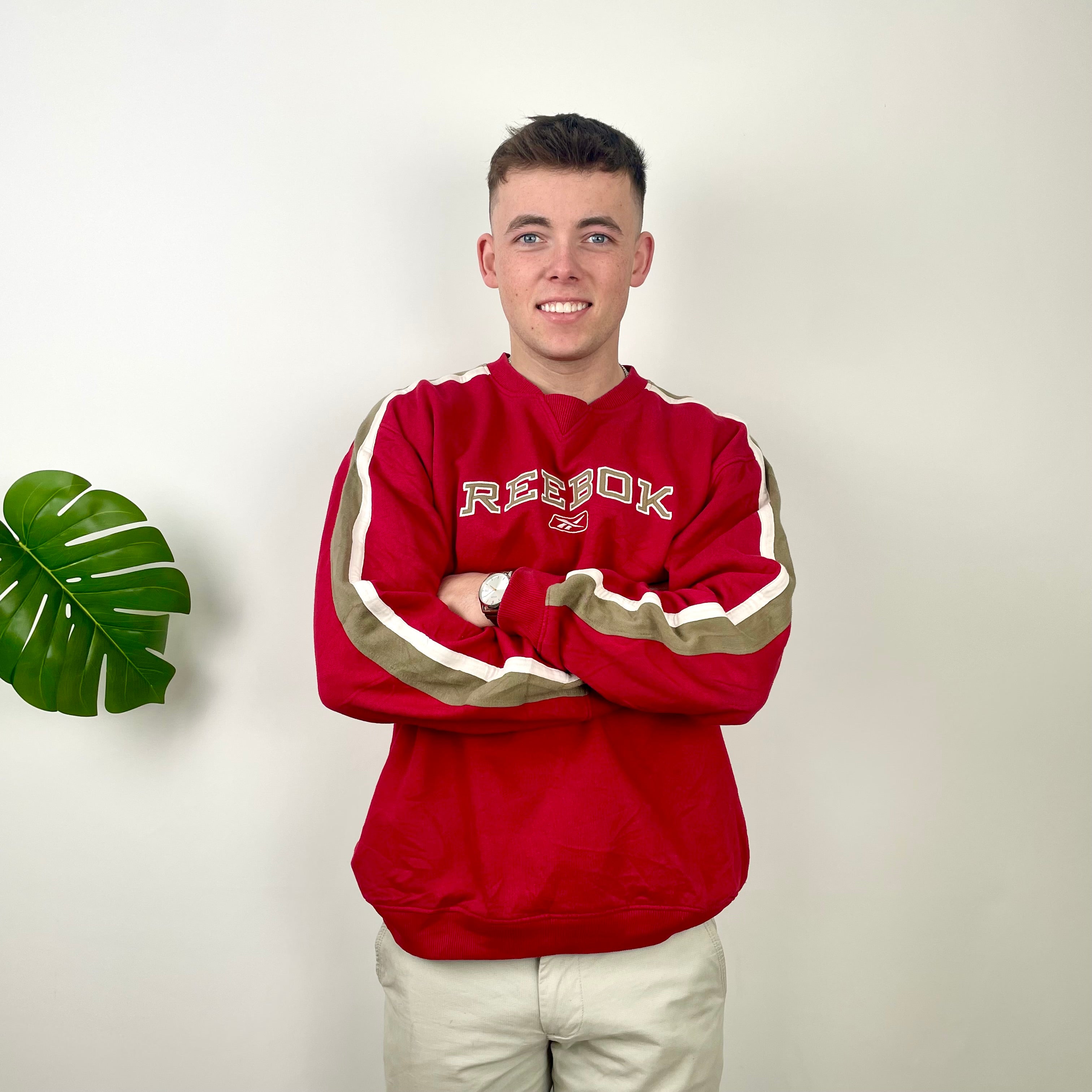 Reebok Red Embroidered Spell Out Sweatshirt (XL)