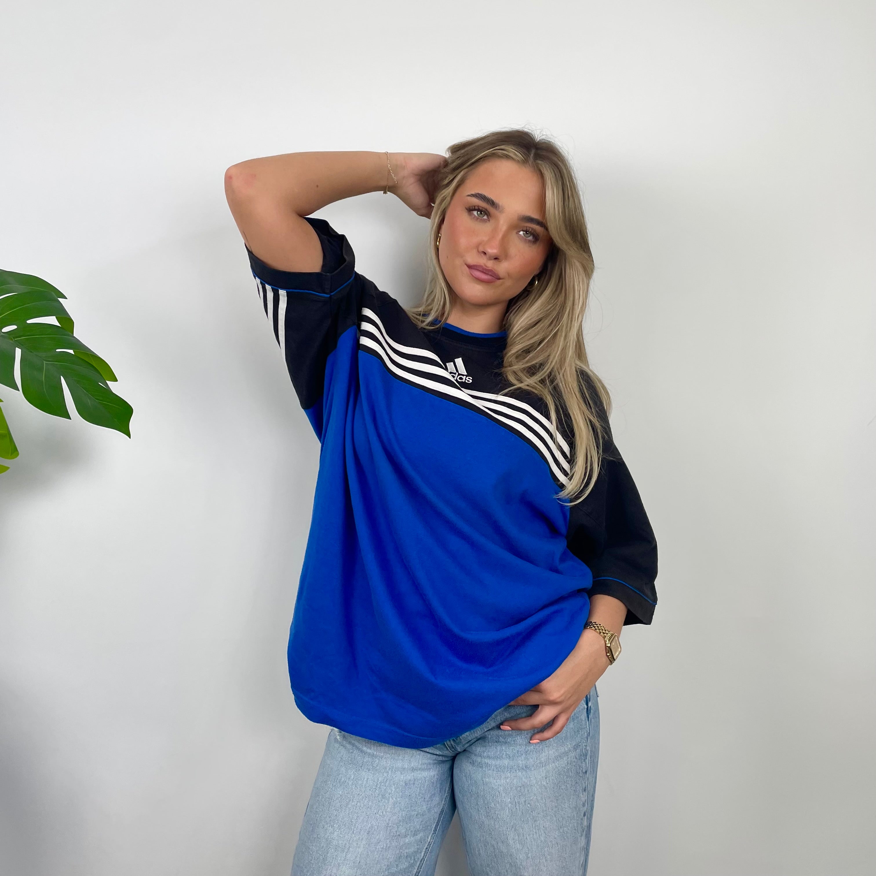 Adidas RARE Black & Blue Embroidered Spell Out T Shirt (XL)